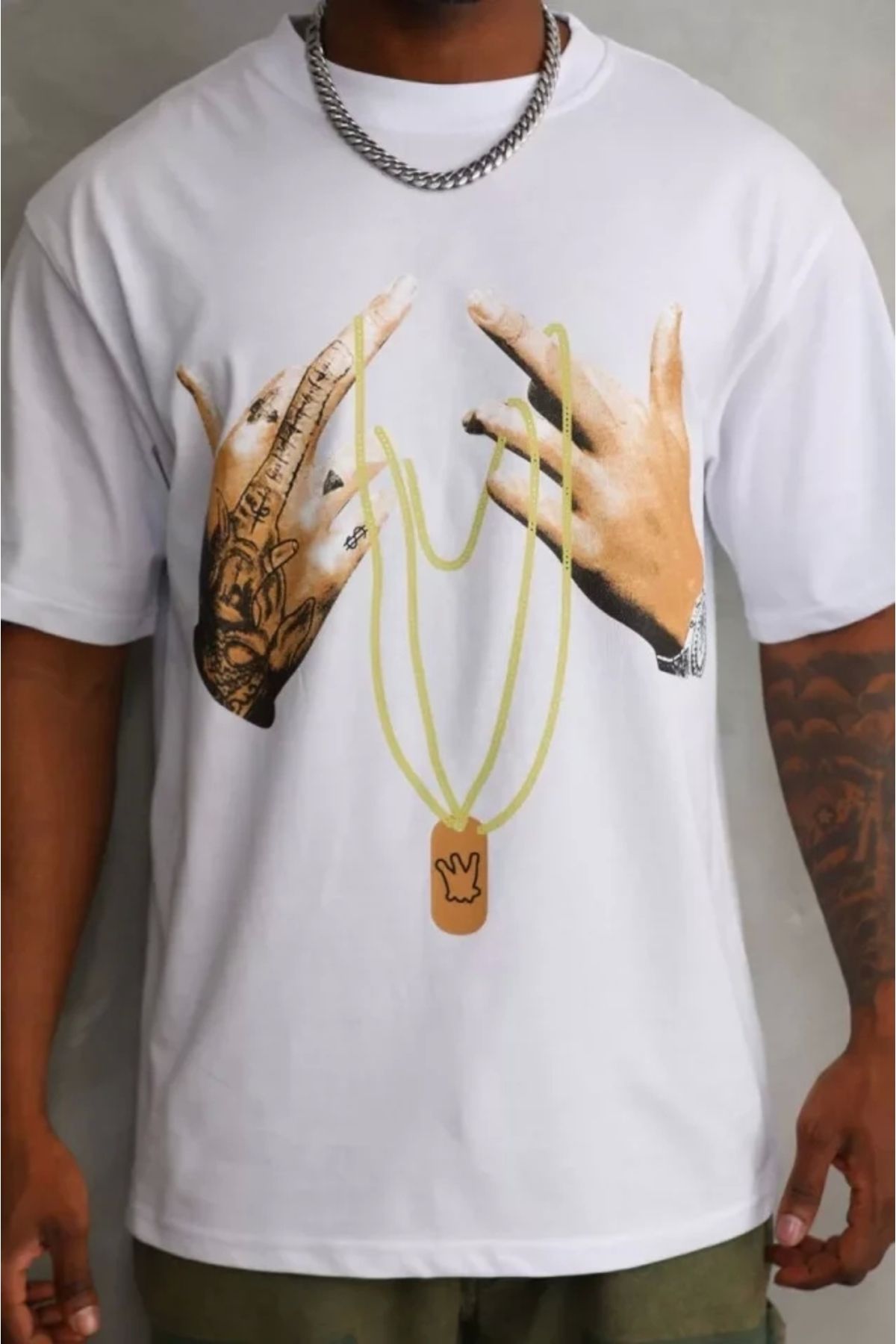 MODA Unisex Baskılı Oversize Thirt Beyaz
