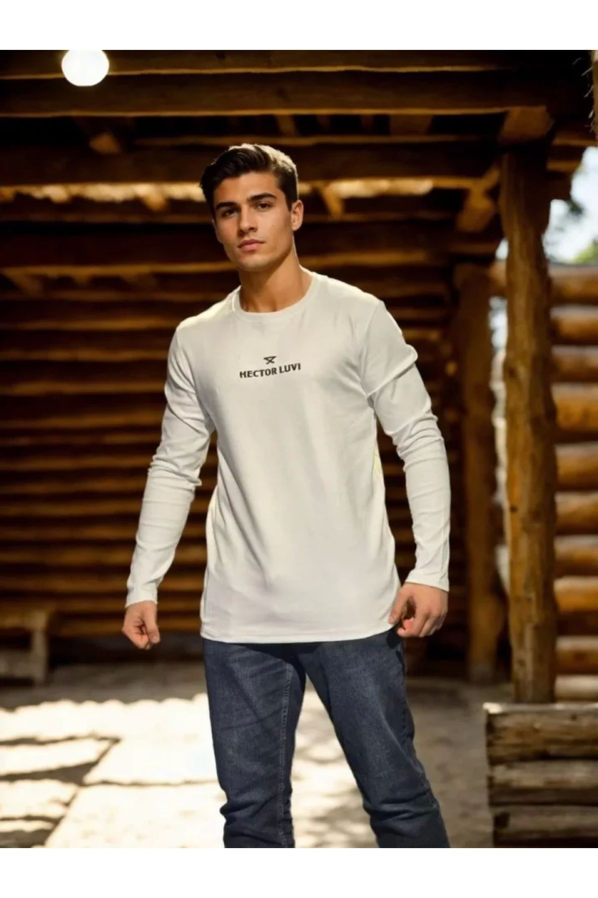 MODA Unisex Bisiklet Yaka Uzun Kollu Thirt Beyaz