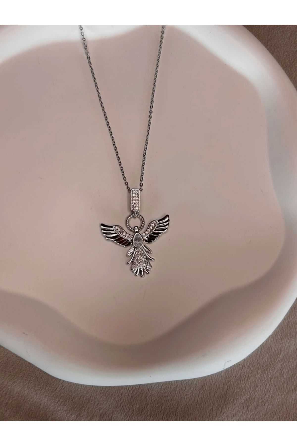 Vixora Anka Kuşu Çelik Taşlı Kolye