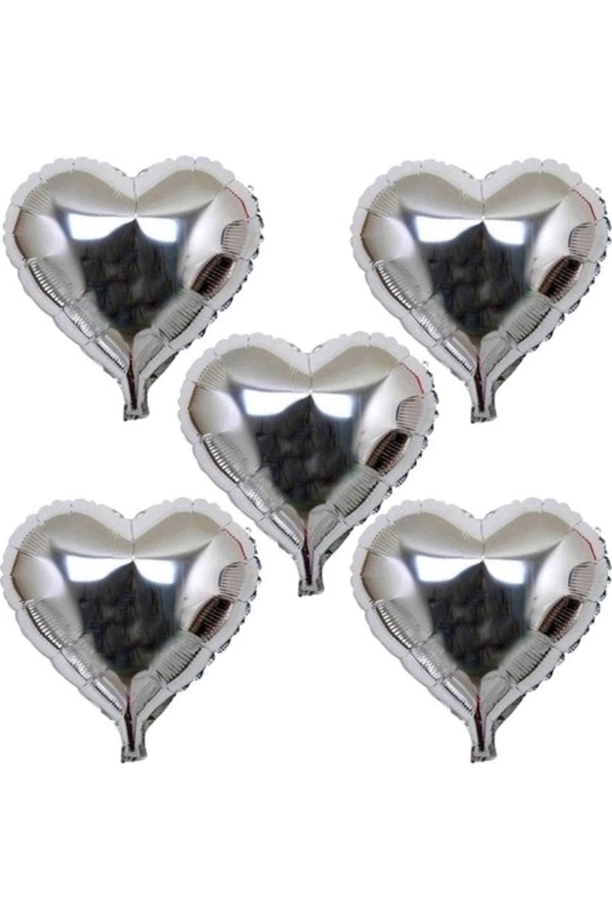 ShopNova Kalp Şekilli Gümüş Renk Folyo Balon 45 Cm 5 Adet