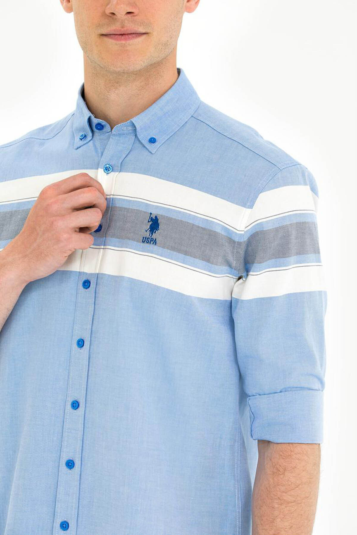 U.S. Polo Assn. Rıbaro Saks Erkek Gömlek 1584026 — آبی — تصویر 7 از 7