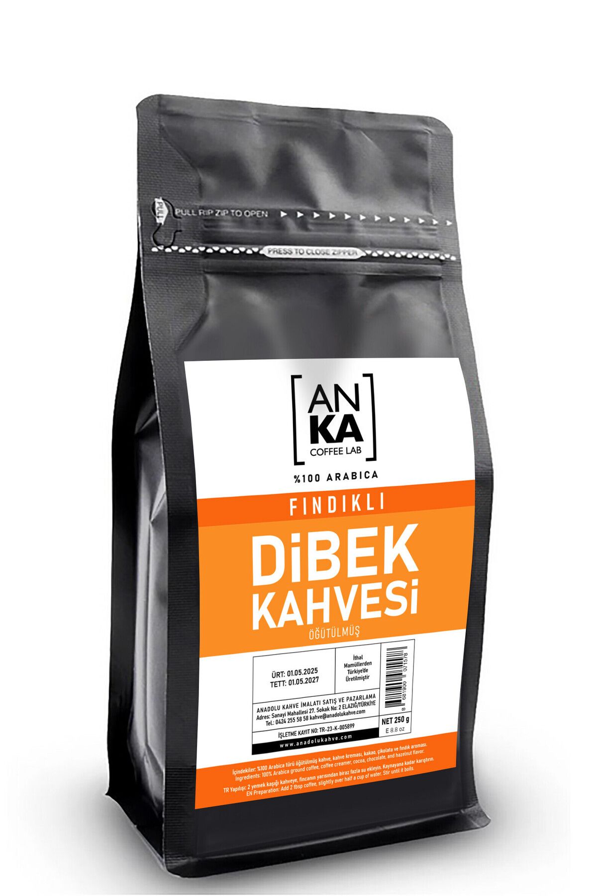 Anka Coffee Lab Fındıklı Öğütülmüş Dibek Kahvesi 250g