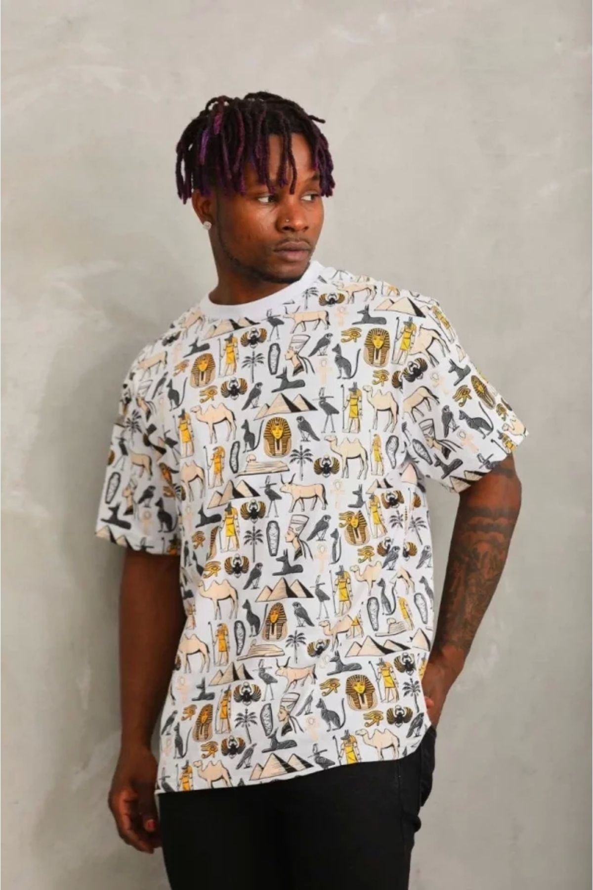MODA Unisex Oversize Baskılı Bisiklet Yaka Thirt Beyaz