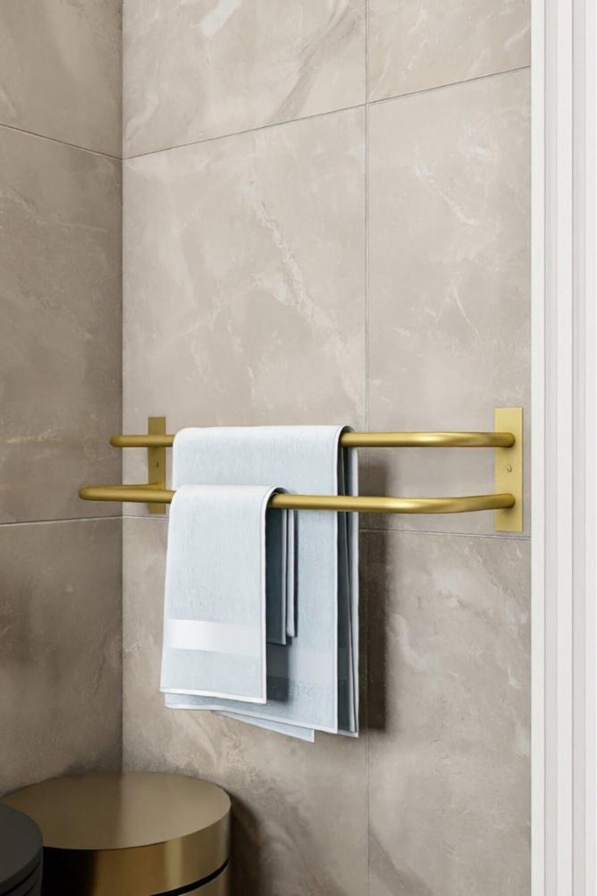 Grandmix Duvar Montajlı İkili Havlu Askısı Modern Minimalist Metal Banyo Havlu Asacağı Banyo Toparlayıcı