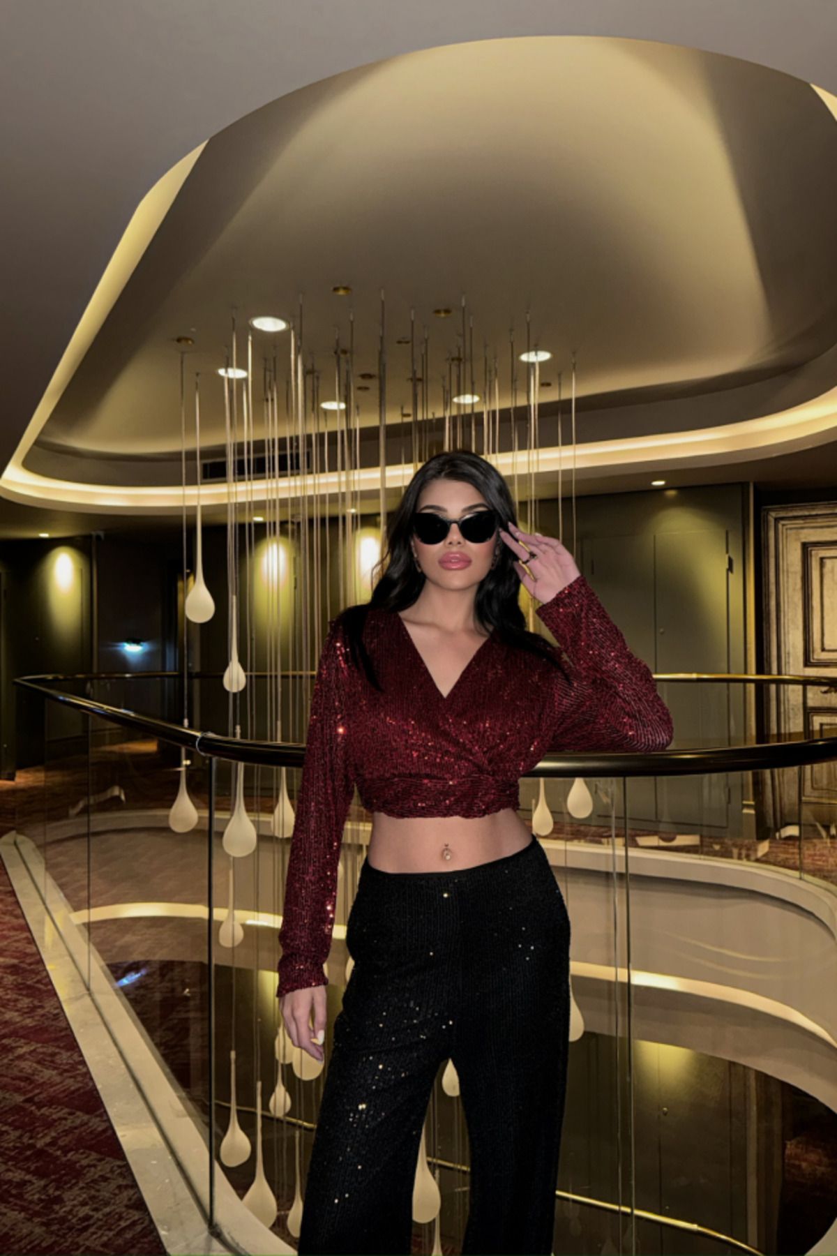 Eserden PULLU CROP KRUVAZE BLUZ - Bordo