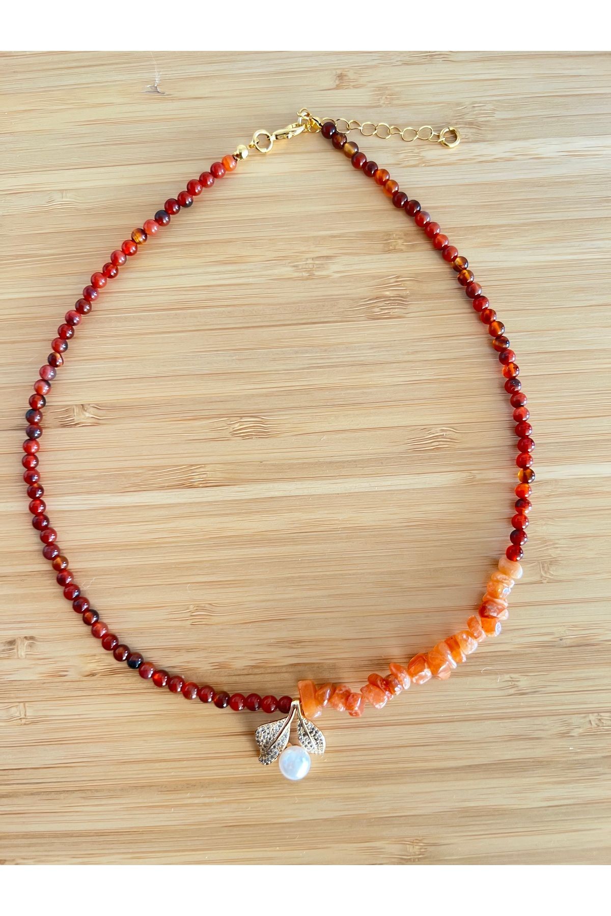 Enki Design Zirkon Taş ve İnci Uçlu Doğal Taş Kolye