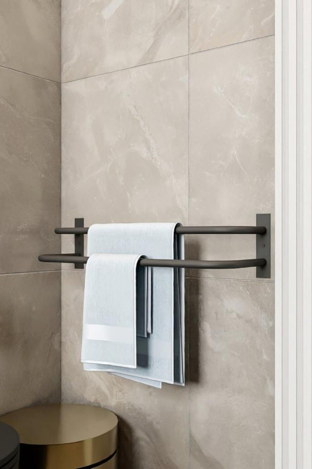Grandmix Duvar Montajlı İkili Havlu Askısı Modern Minimalist Metal Banyo Havlu Asacağı Banyo Toparlayıcı