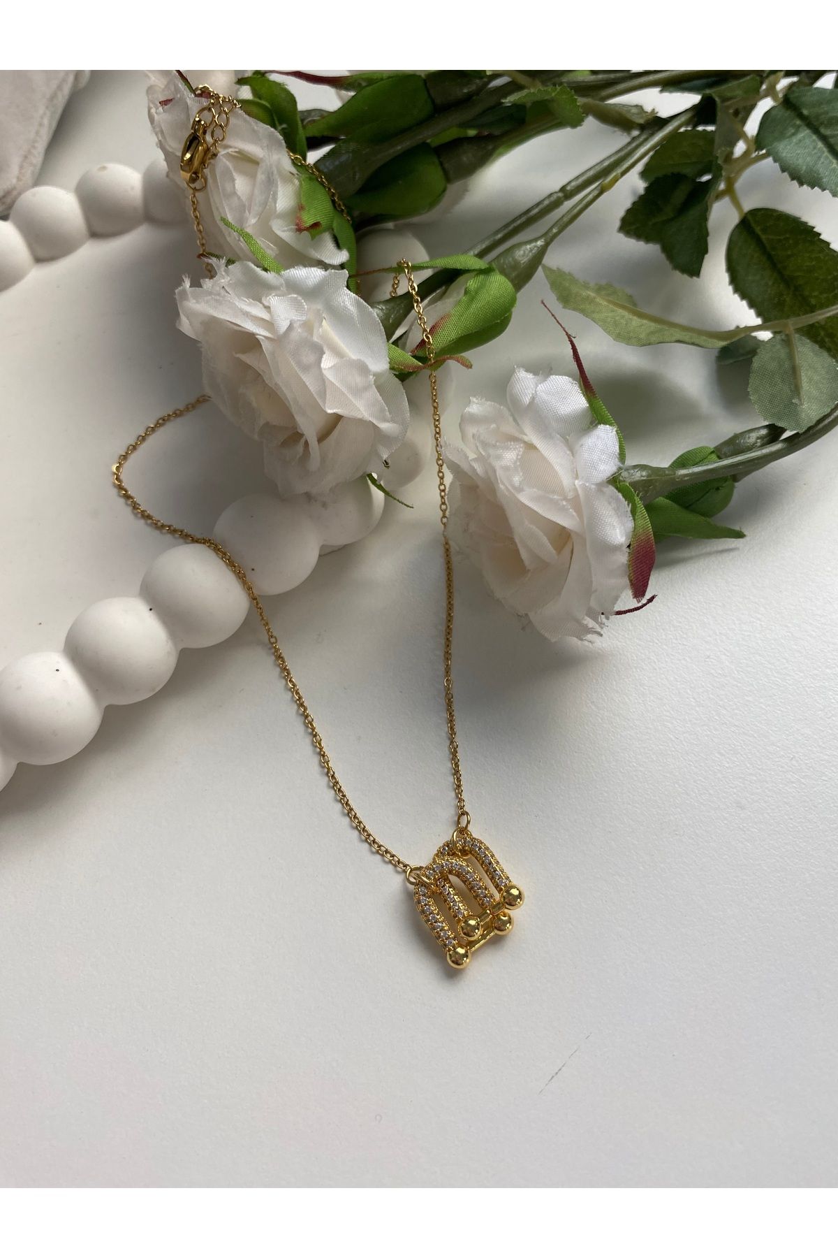 begonyam aksesuar Tiffany taşlı gold kolye
