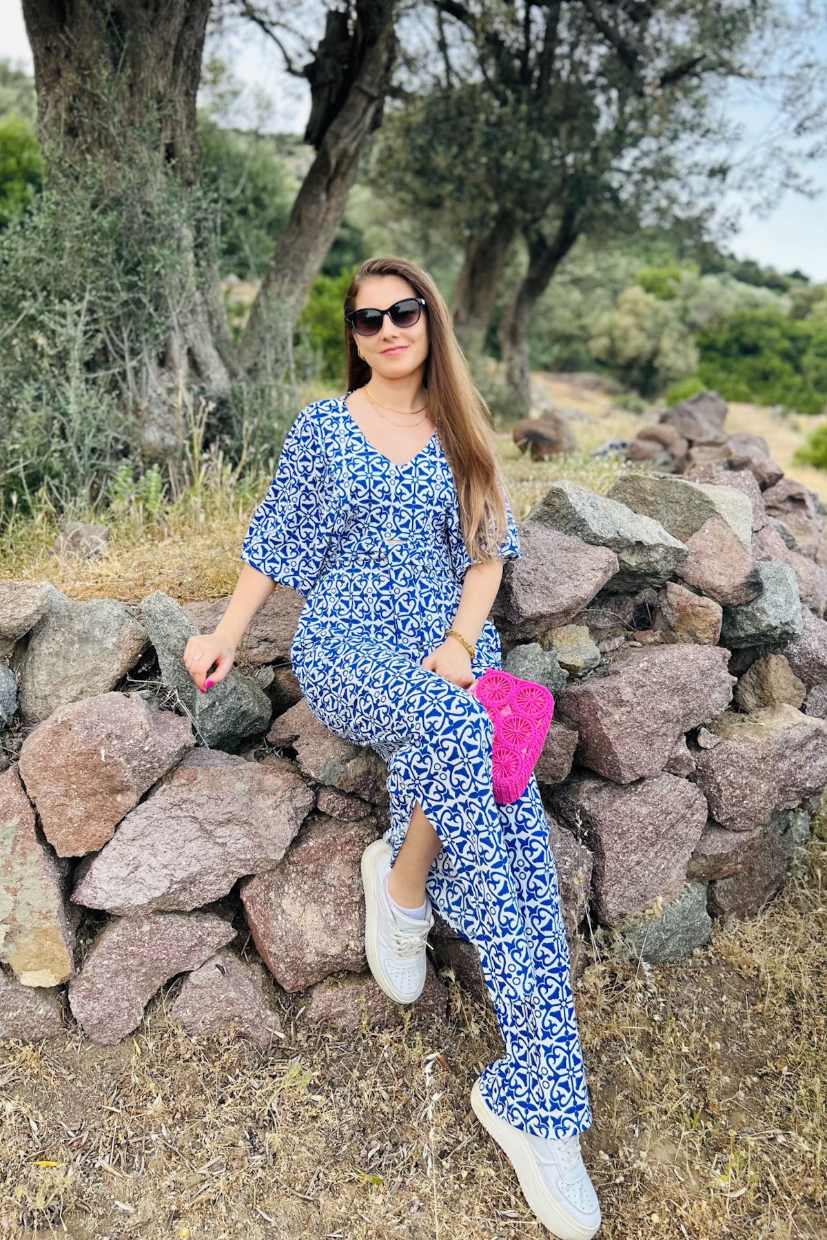 Mila Mavi Desenli Bluz Pantolon Takımı