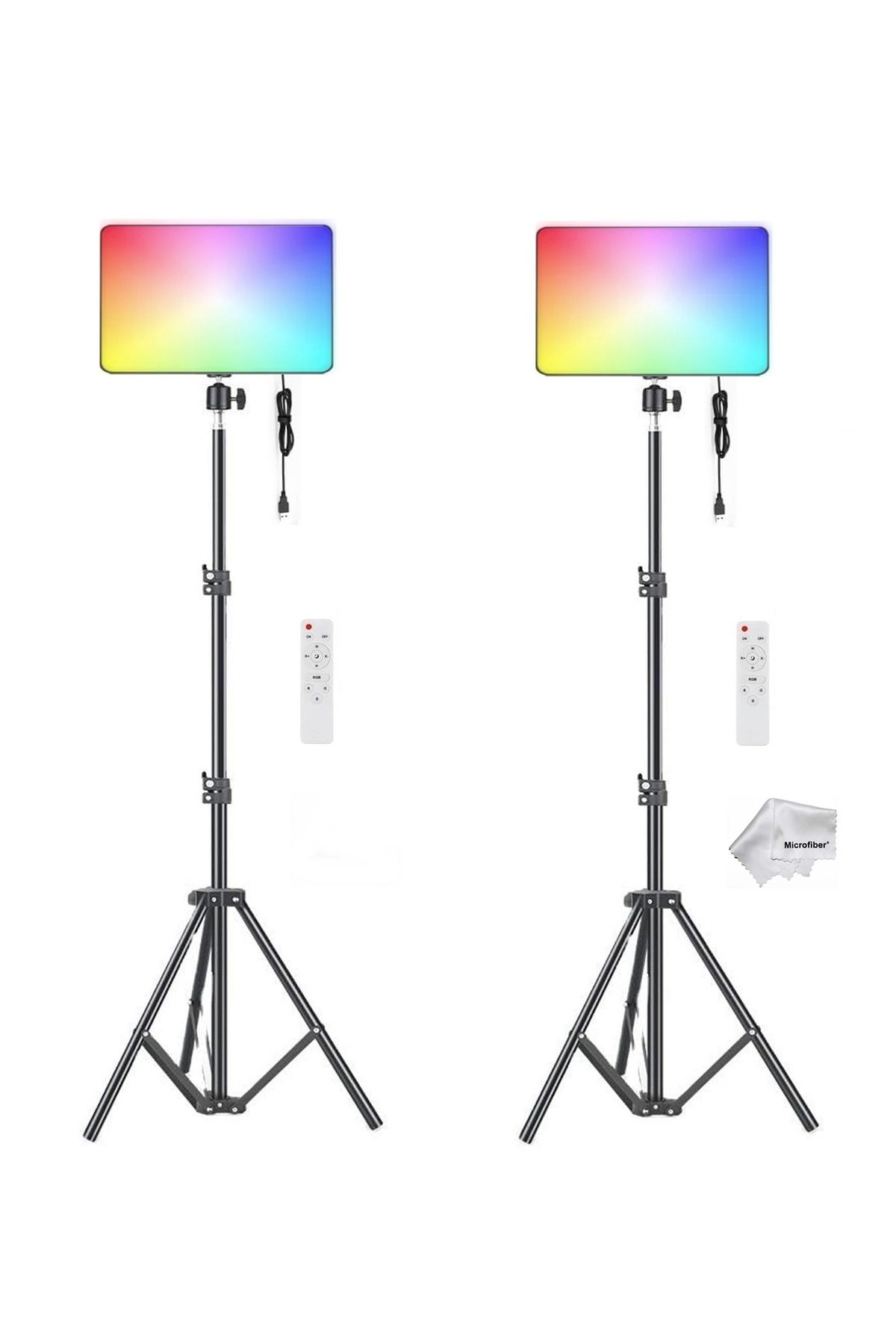 AZT 2 li PM-26 Kumandalı 96 Led 13W 1500 Lümen RGB Fotograf ve Video Işığı 200cm Işık Ayağı Standı Seti
