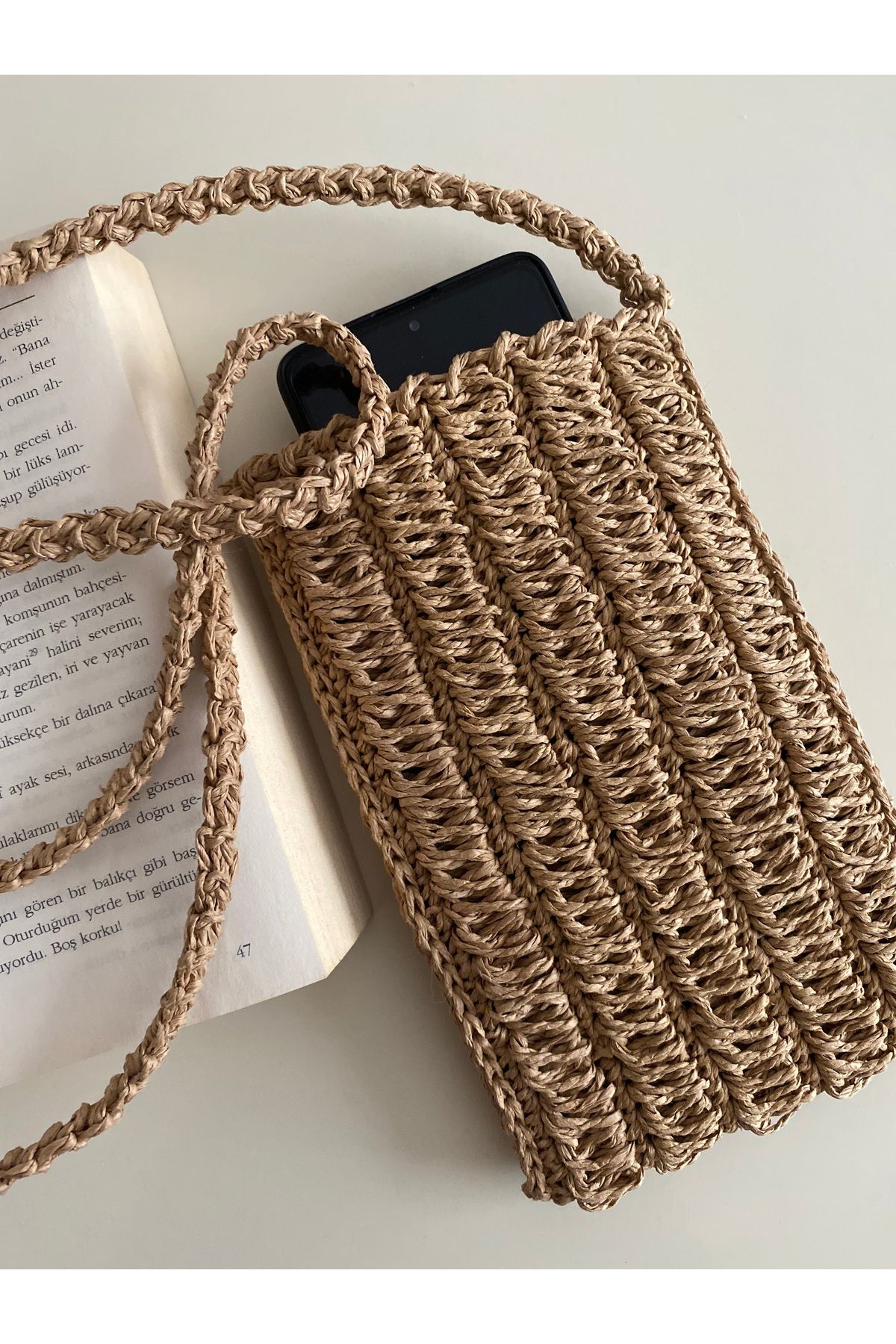 YM Kağıt iple örülmüş telefon & cüzdan çantası