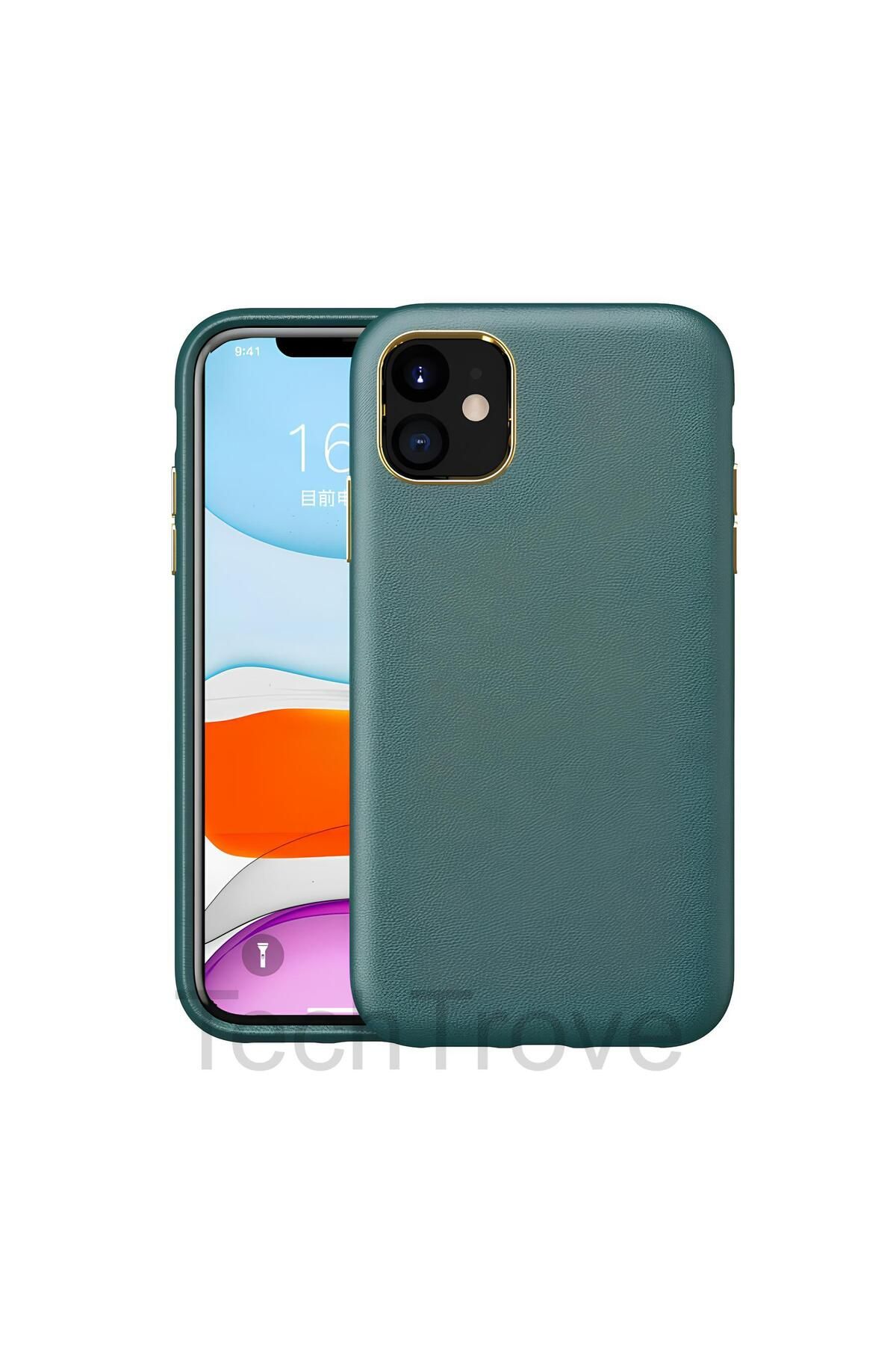 TechTrove Apple iPhone 11 Kılıf Deri Tasarım Kamera Koruma Çıkıntılı Elde Kaymaz Soft Kapak