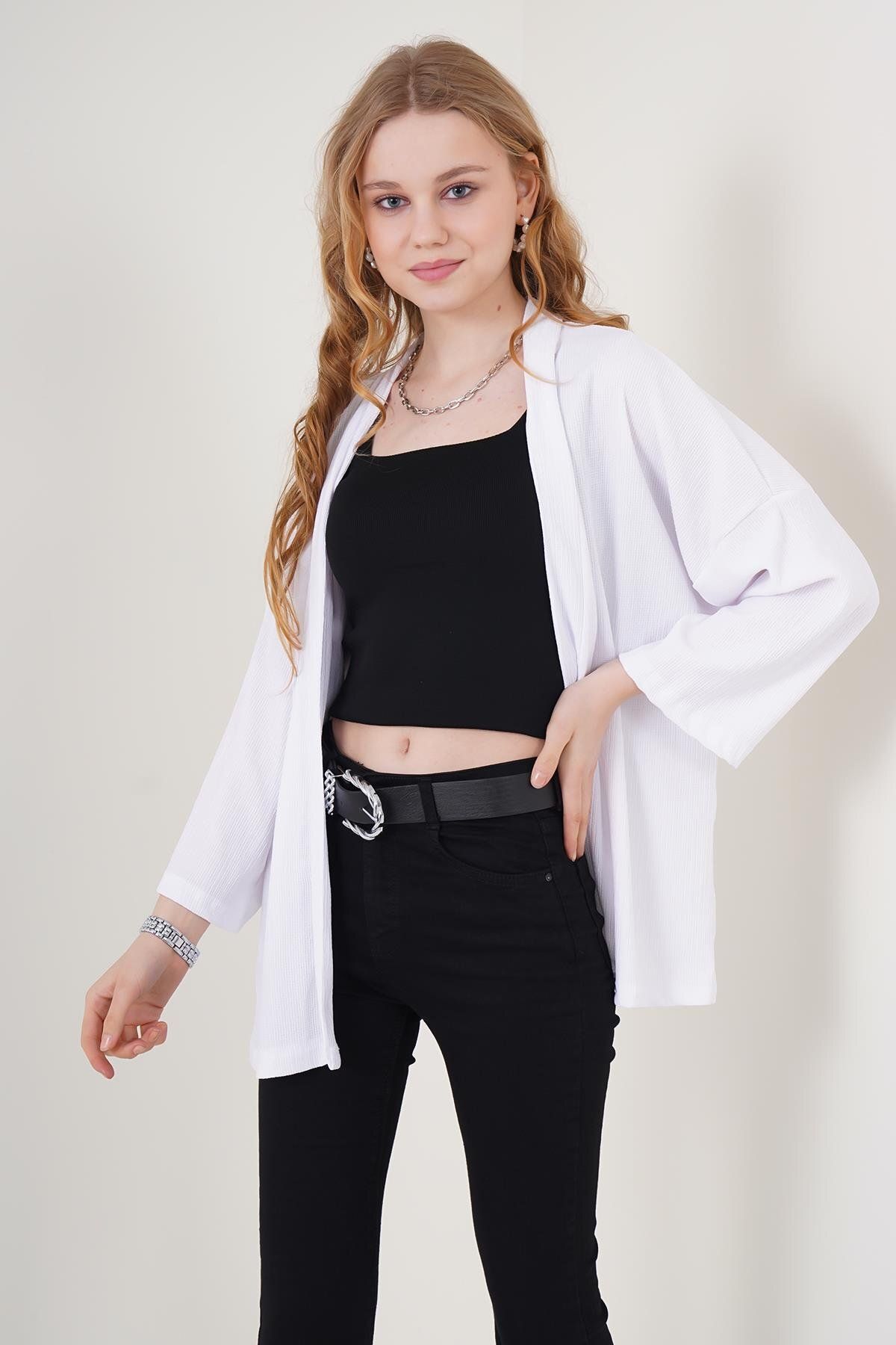 MODAMAİSA Örme Kimono - Beyaz