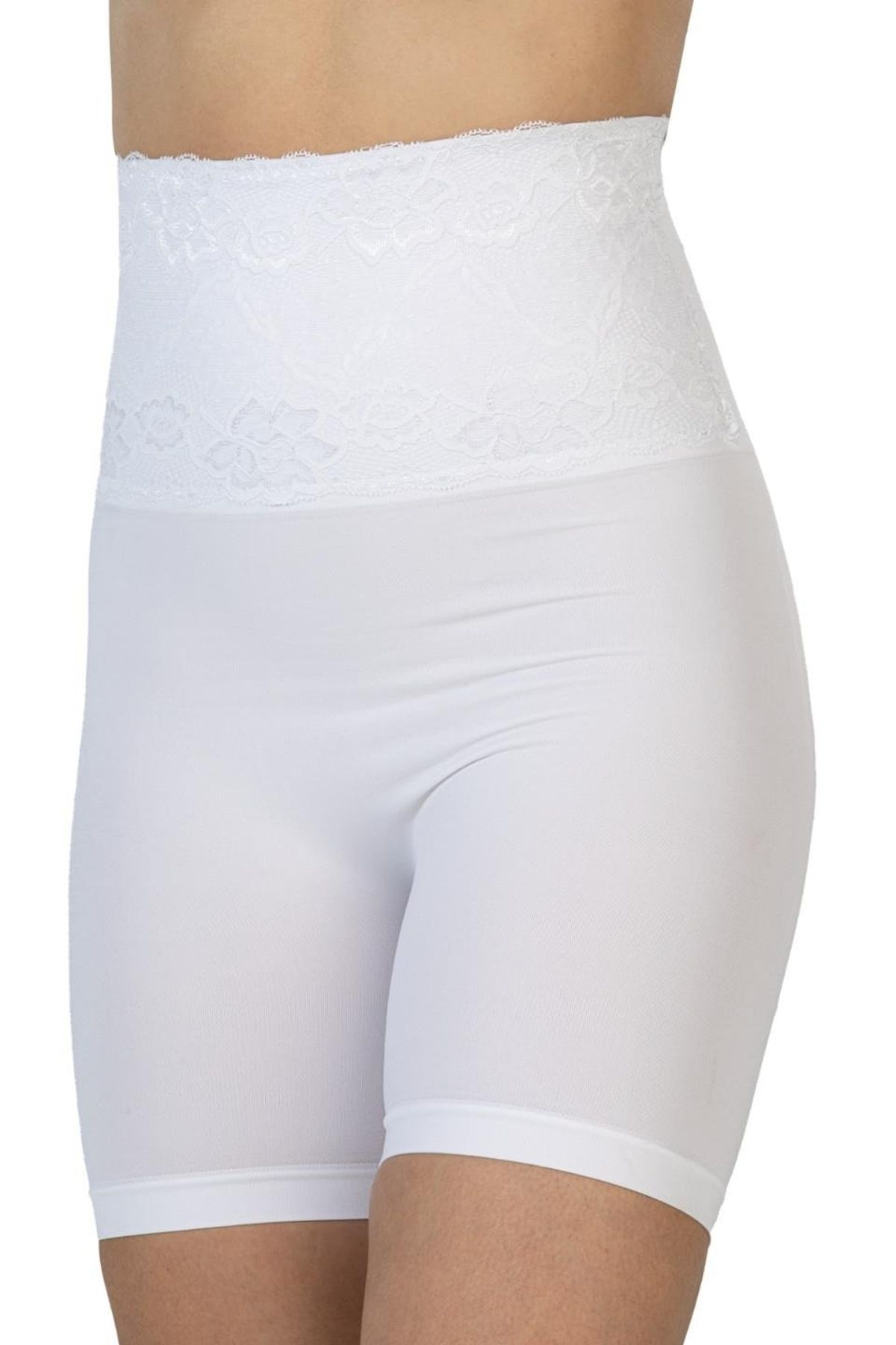 Moda Şahsenem Beyaz Mı Emay 2091 Önü Dantelli Yüksek Bel Boxer Korse