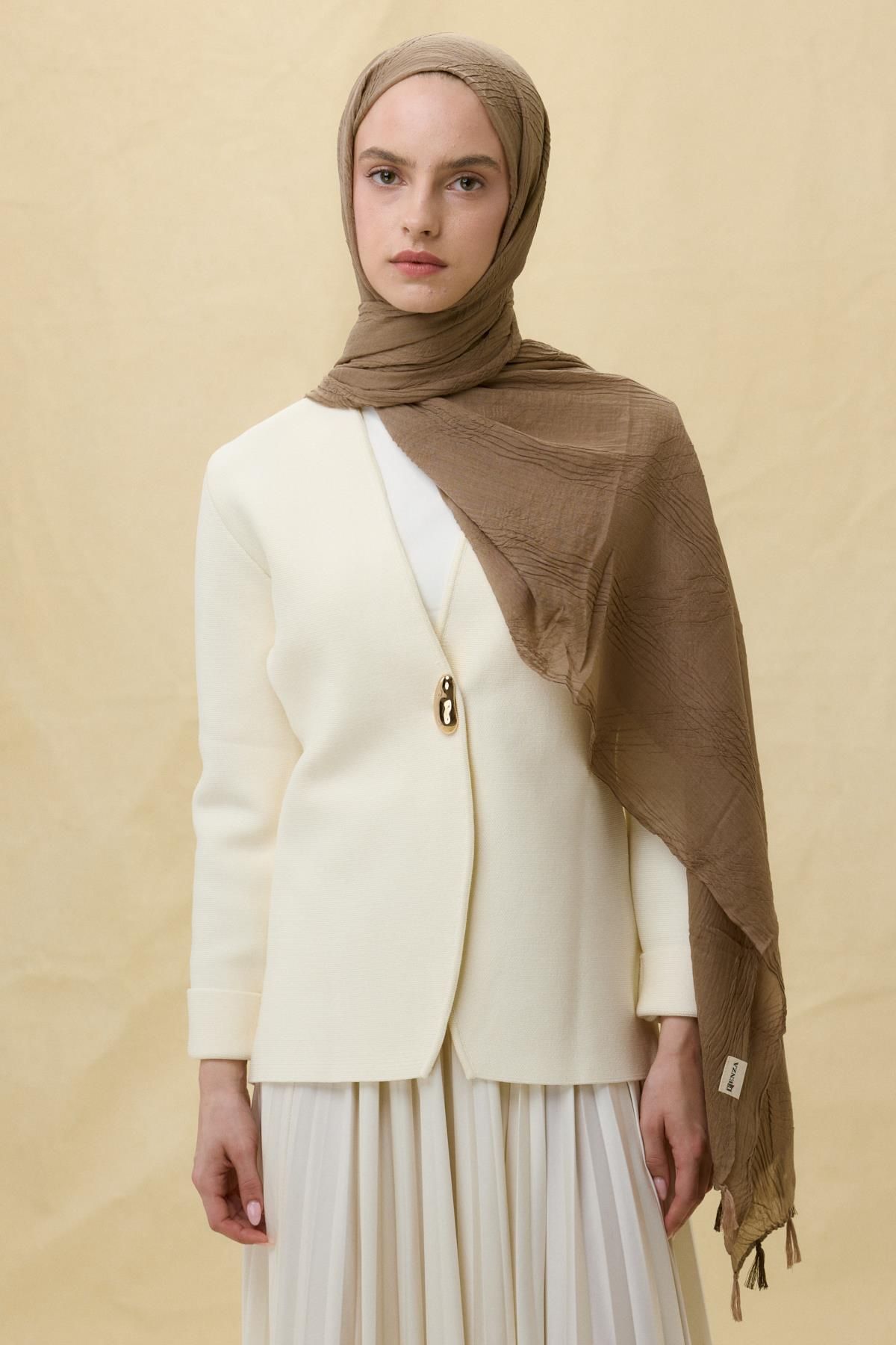 Fenza LİLYUM KOYU CAMEL PÜSKÜLLÜ PAMUKLU ŞAL