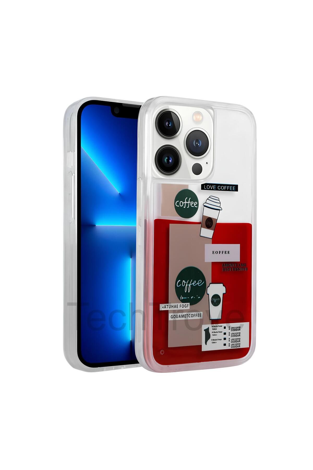 TechTrove Apple iPhone 13 Pro Max Kılıf Desenli Tasarım Sıvılı Coffee Tasarım Kapak