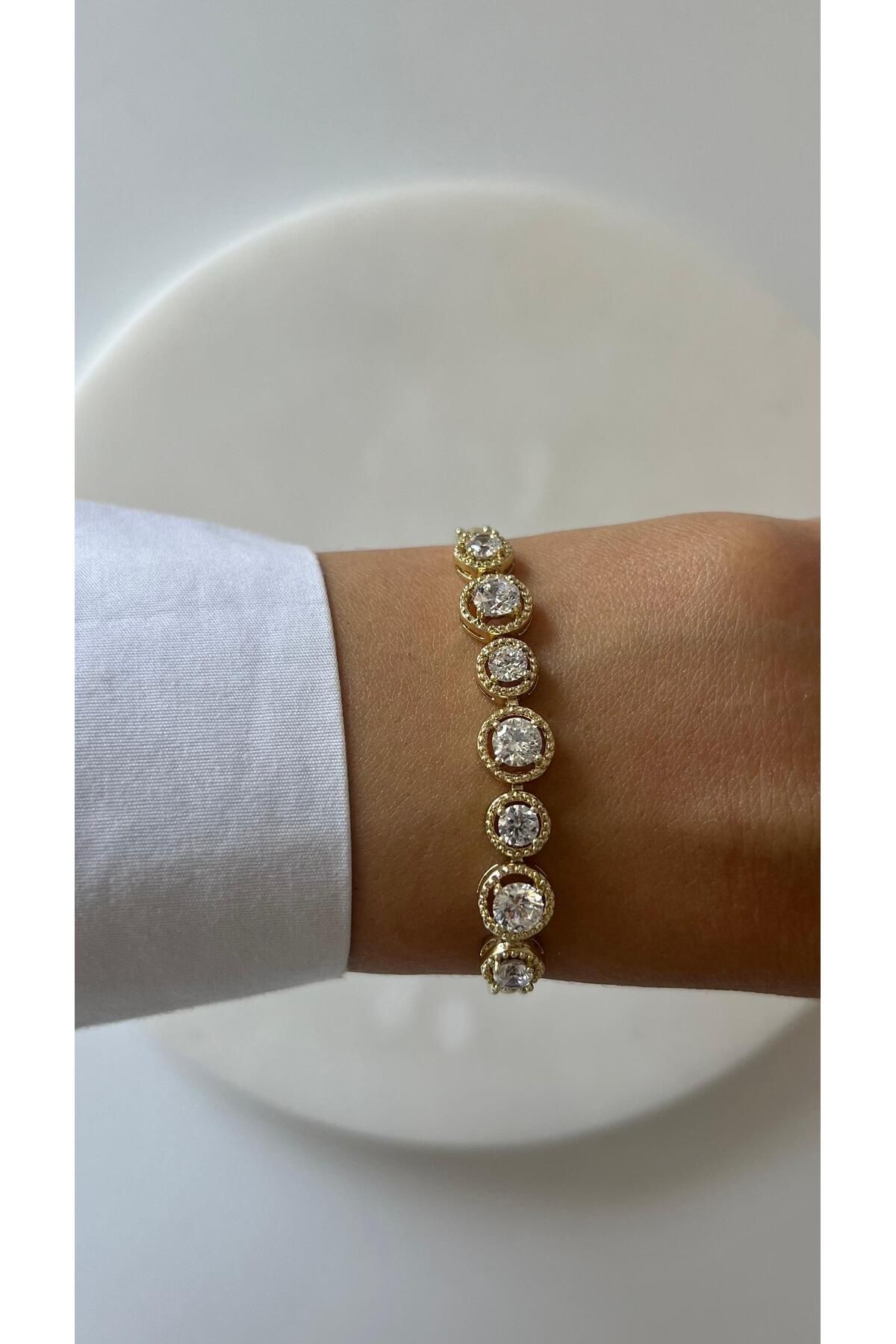 rimeaccessories 14k altın kaplama büyük zirkon taşlı gold bileklik
