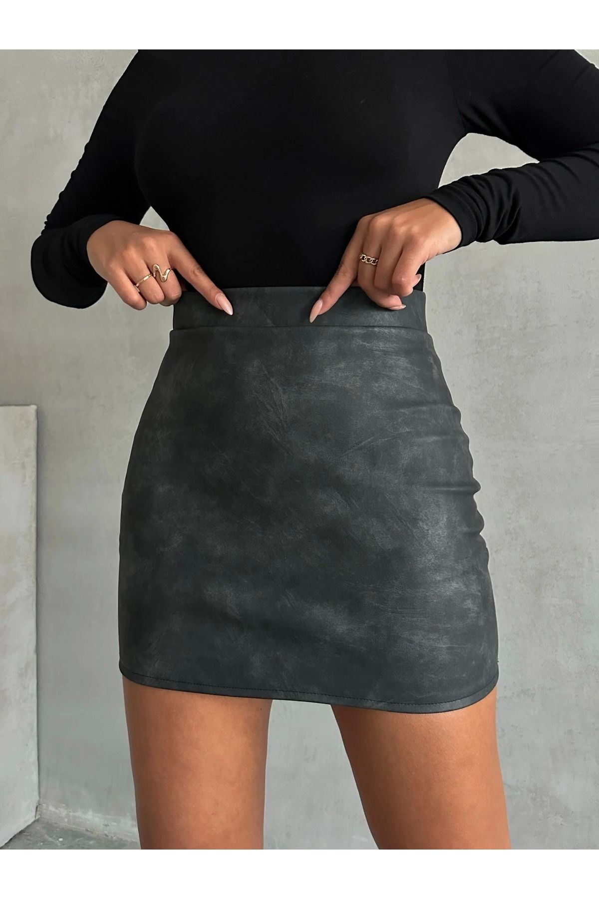 OurStyles Eskitme deri mini etek