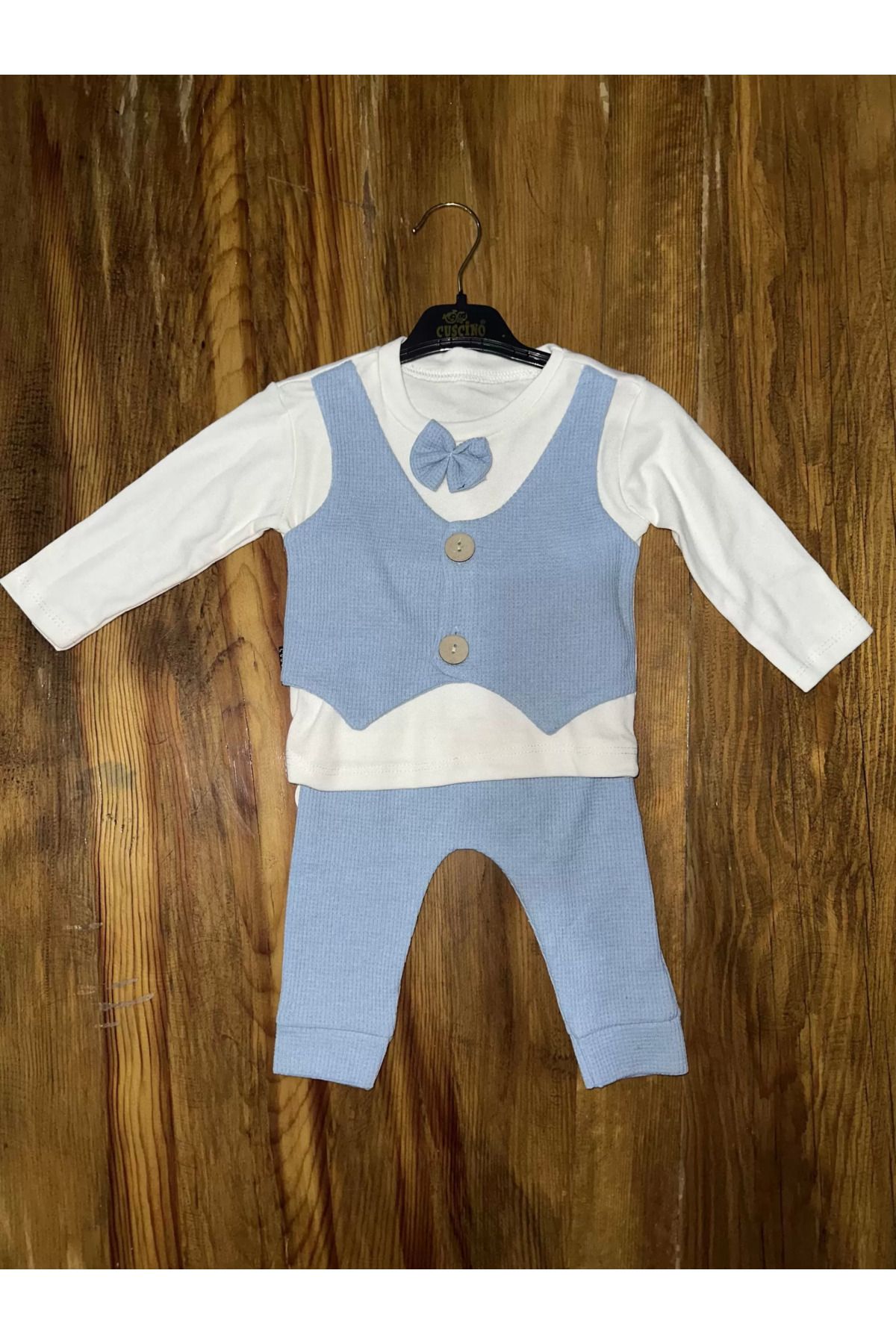 OurStyles 3-12 aylık papyonlu takım mavibeyaz
