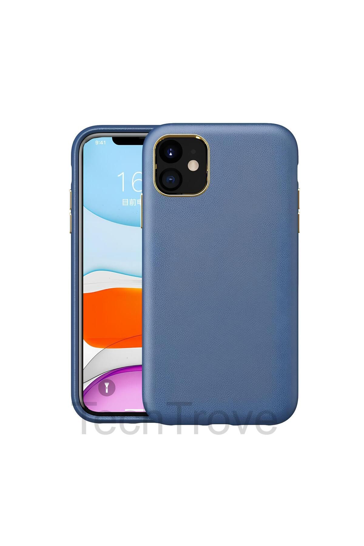TechTrove Apple iPhone 11 Kılıf Deri Tasarım Kamera Koruma Çıkıntılı Elde Kaymaz Soft Kapak