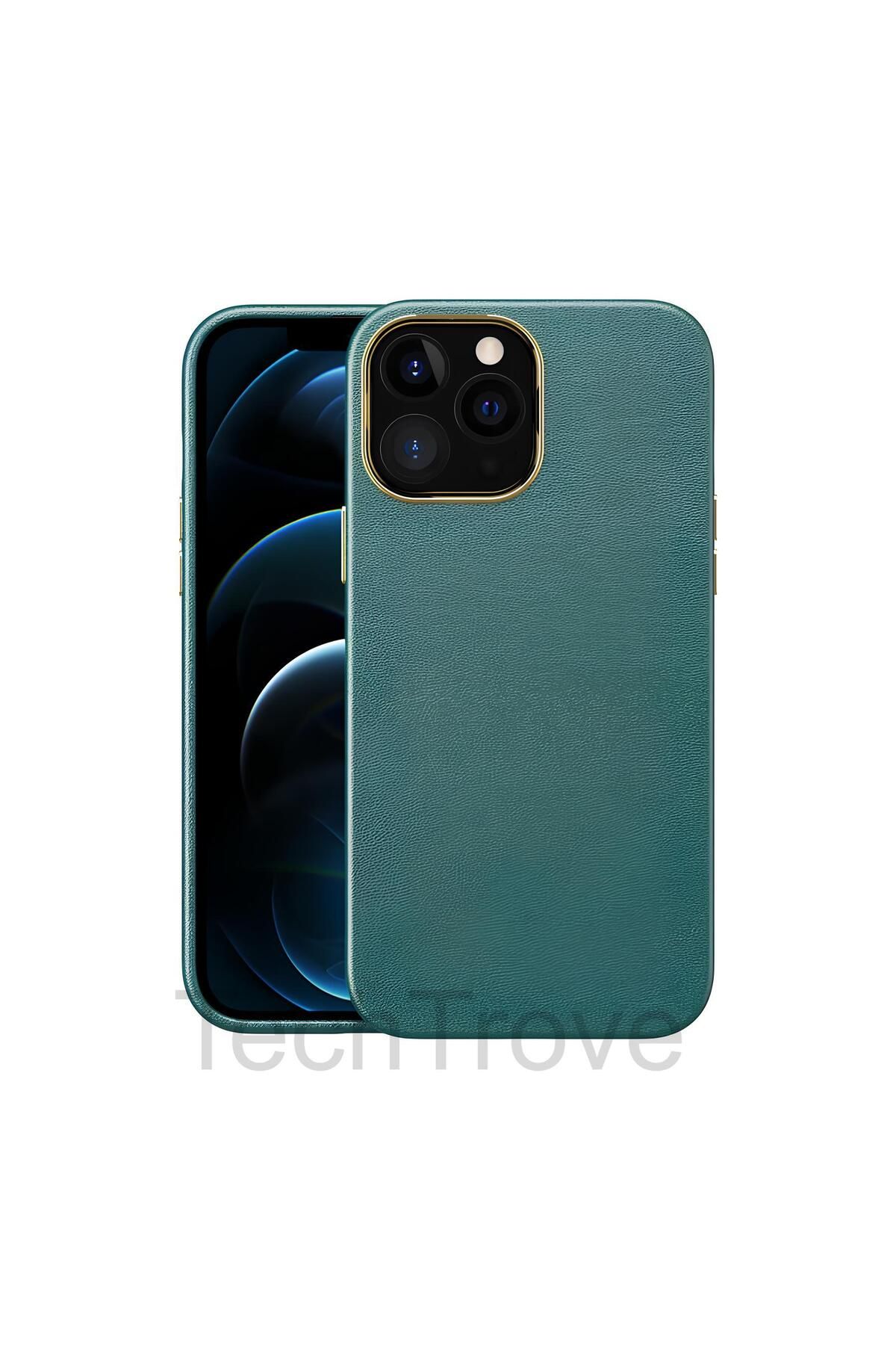 TechTrove Apple iPhone 13 Pro Max Kılıf Deri Tasarım Kamera Koruma Çıkıntılı Elde Kaymaz Soft Kapak