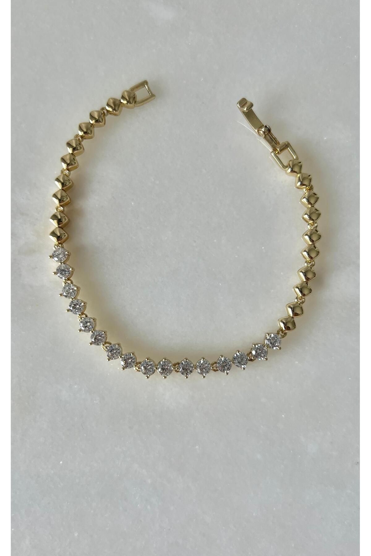 rimeaccessories 14k altın kaplama sıralı zirkon taşlı gold bileklik