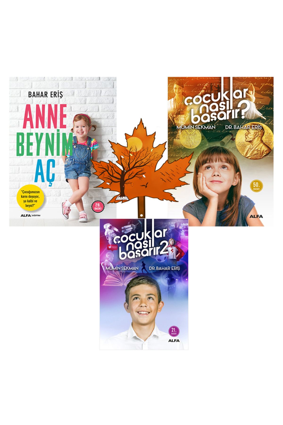 Alfa Yayınları bahar eriş - anne beynim aç - çocuklar nasıl başarır 1 ve 2 - toplam 3 kitap ve kitap ayracı