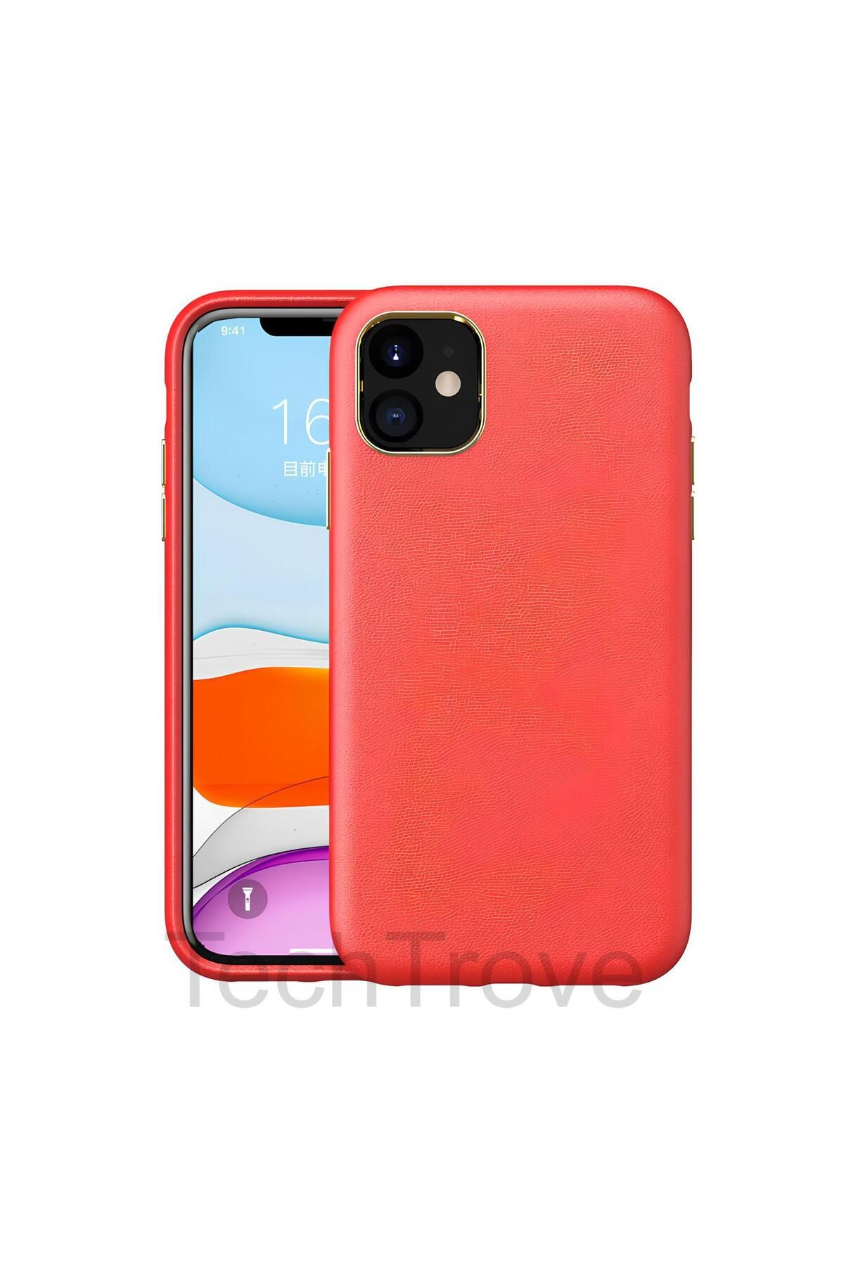 TechTrove Apple iPhone 11 Kılıf Deri Tasarım Kamera Koruma Çıkıntılı Elde Kaymaz Soft Kapak