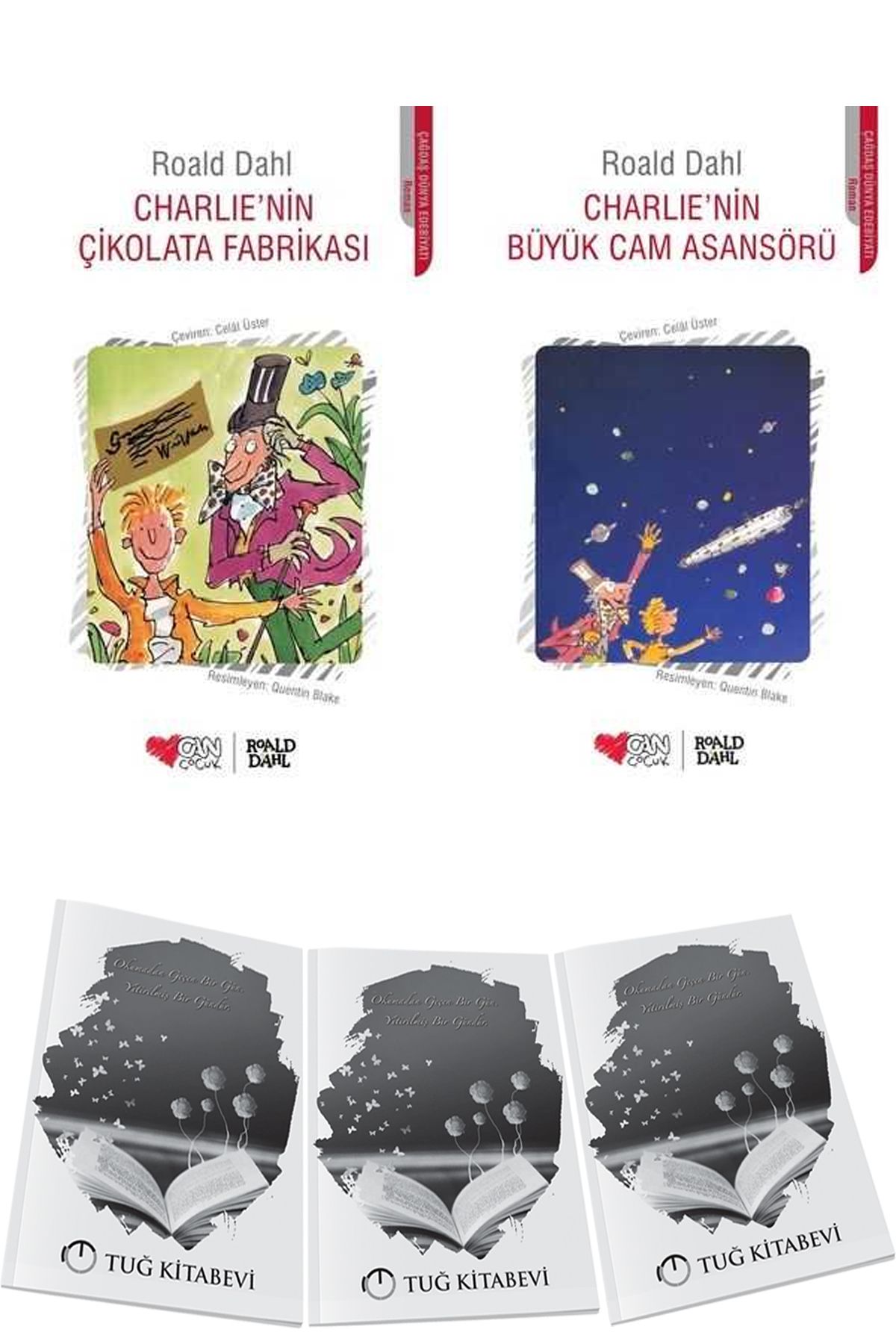 Can Yayınları Charlie'nin Çikolata Fabrikası ve Charlie'nin Büyük Cam Asansörü 2li Set Roald Dahl + Hediyeli