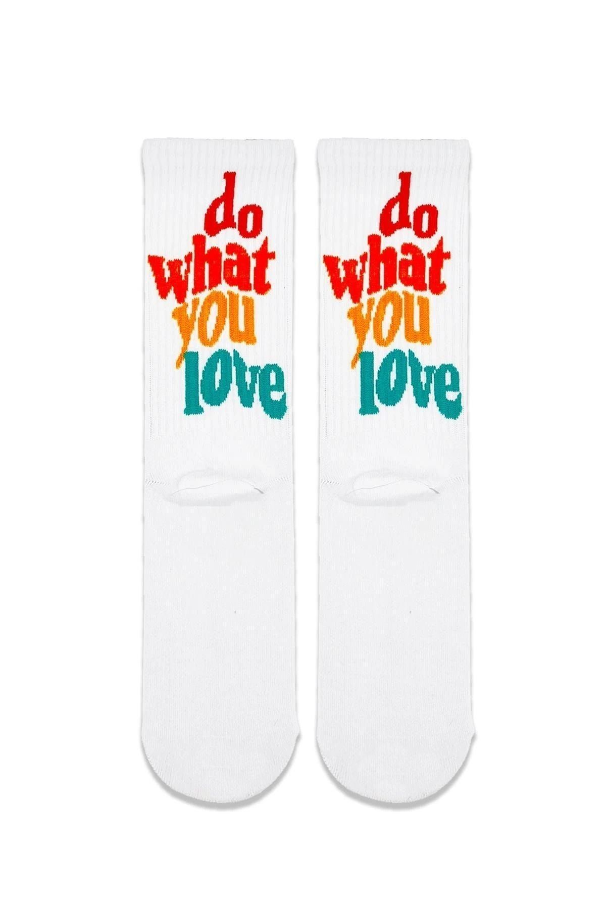 AKSU ÇORAP Do What You Love Renkli Yazılı Tenis Spor Çorap