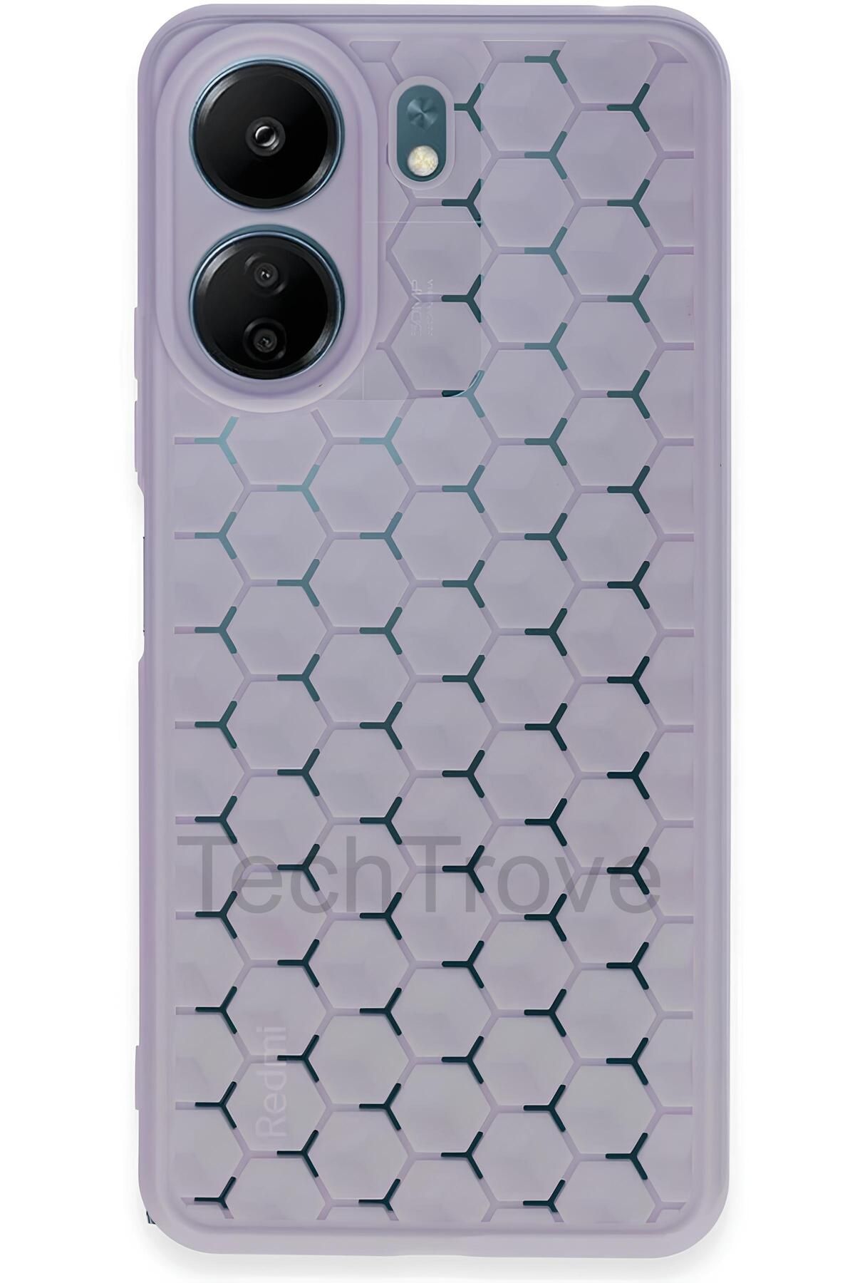 TechTrove Poco C65 Kılıf Kamera Korumalı Geometrik Petek Motifli Silikon Kapak
