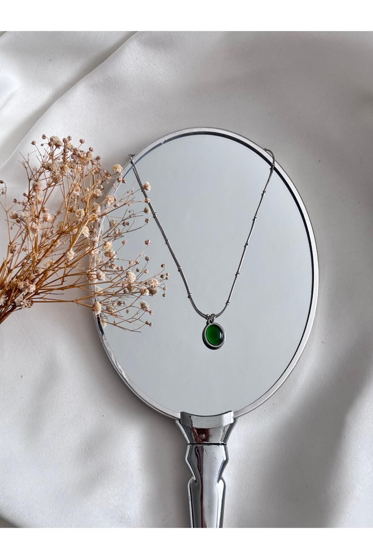 Bellamy Jewelry Dorika Zincirli Yeşil Daire Kolye
