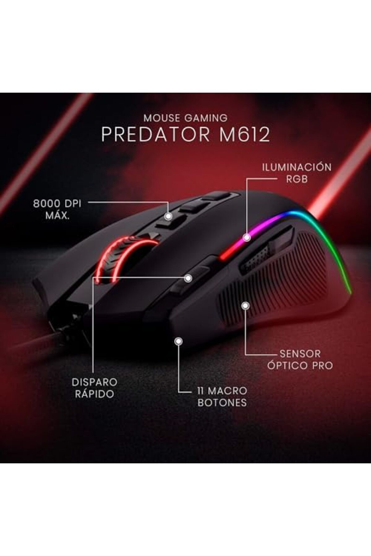 REDRAGON-Wired Gaming Mouse M612 Predator RGB with 8000 DPI, 11 Programmable Buttons, 5 Lighting Mod 4