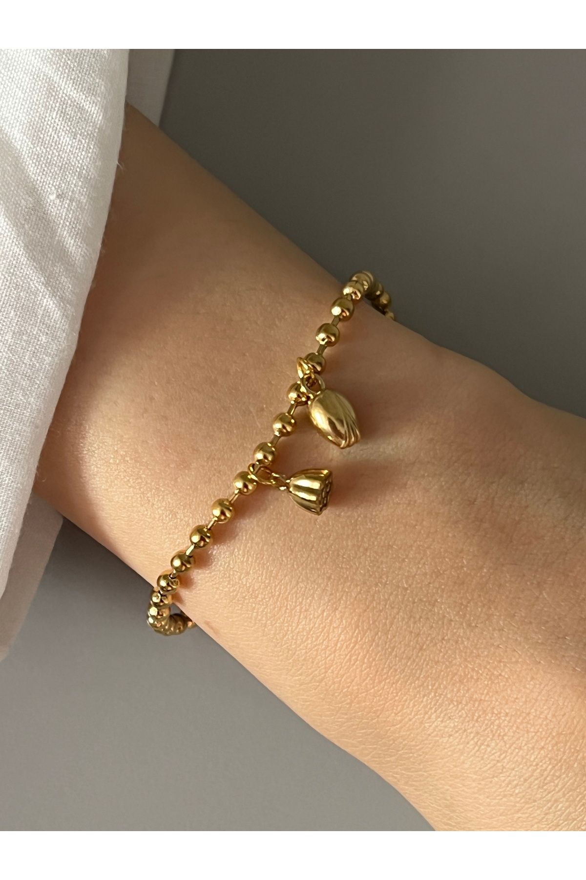 Ayse Jewels Lale Figürlü Gold Çelik Bileklik