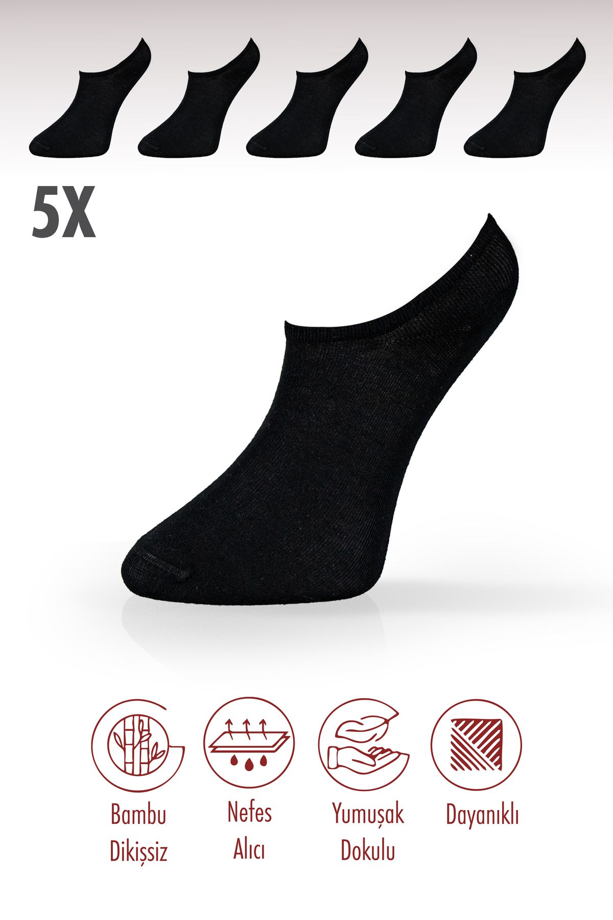 Roff Bambu Sneaker Kadın Çorap Dikişsiz Görünmez Bilekte Spor Çorap Premium 5'li