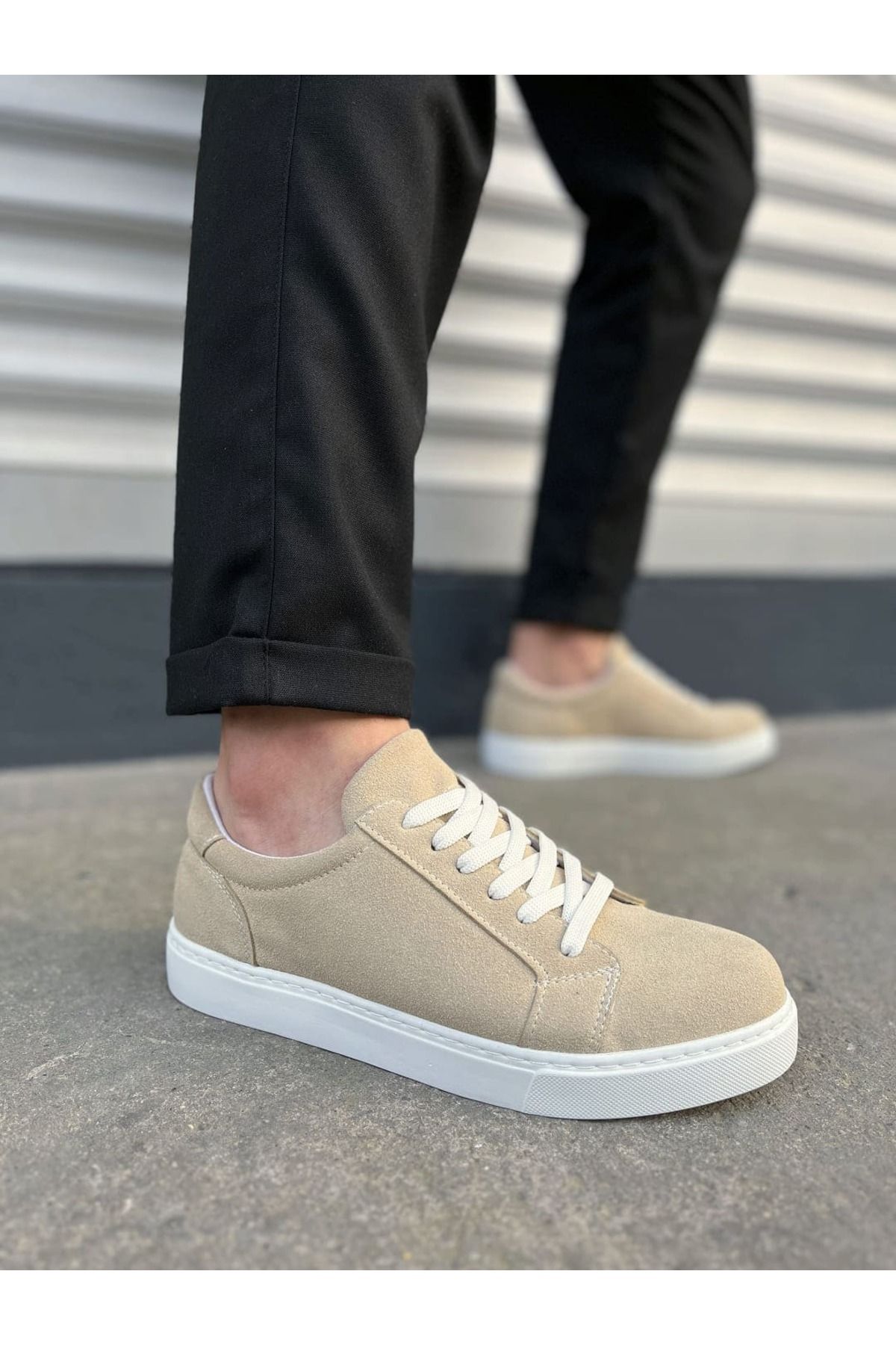 Joy Ayakkabı JY165 Elite Bağcıklı Süet Erkek Günlük Sneaker Ayakkabı SBT - Krem
