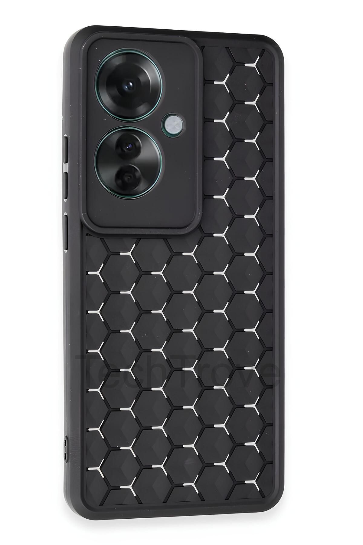 TechTrove Oppo Reno 11F Kılıf Kamera Korumalı Geometrik Petek Motifli Silikon Kapak