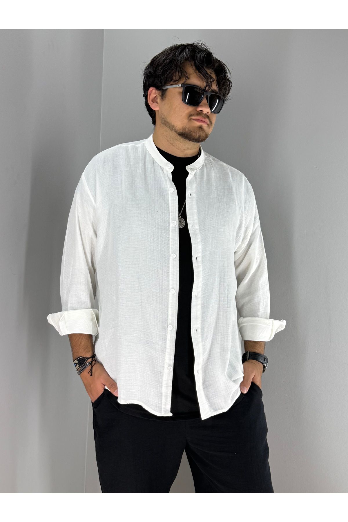 MARESHAL Müslin Kumaş rahat oversize Hakim yaka Gömlek (Haki)