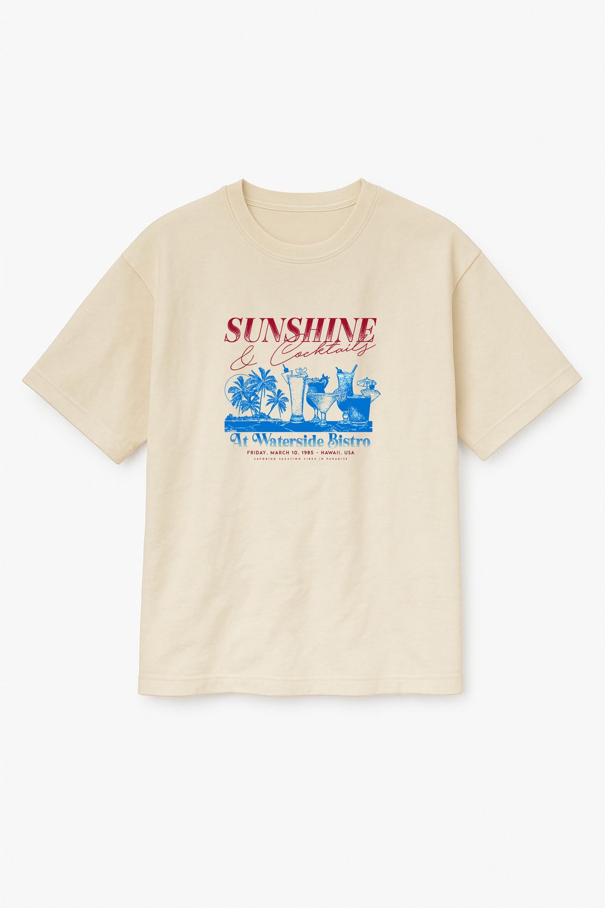 Altair Tr Bej Renk Oversize Sunshine Coctails Kokteyl Baskılı Unisex Tişört T-Shirt
