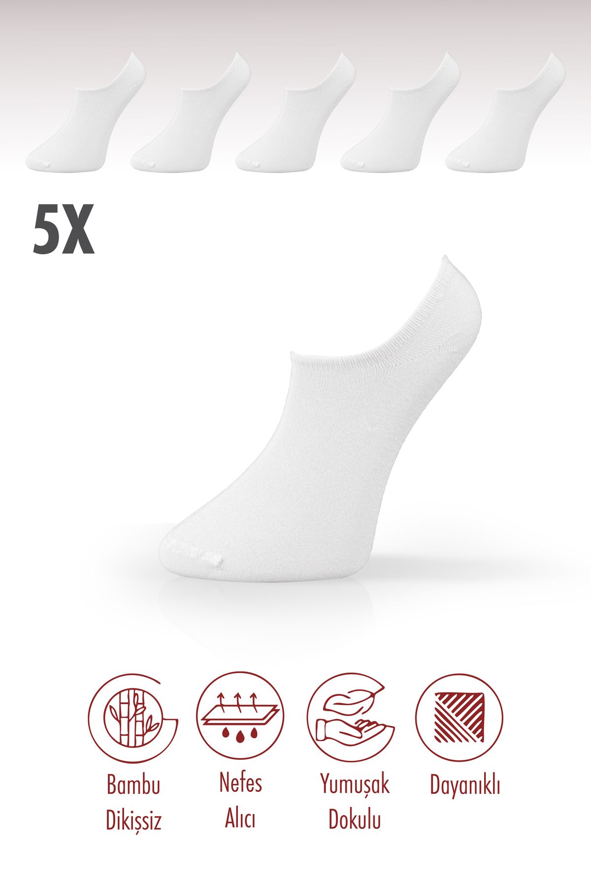 Roff Bambu Sneaker Kadın Çorap Dikişsiz Görünmez Bilekte Spor Çorap Premium 5'li