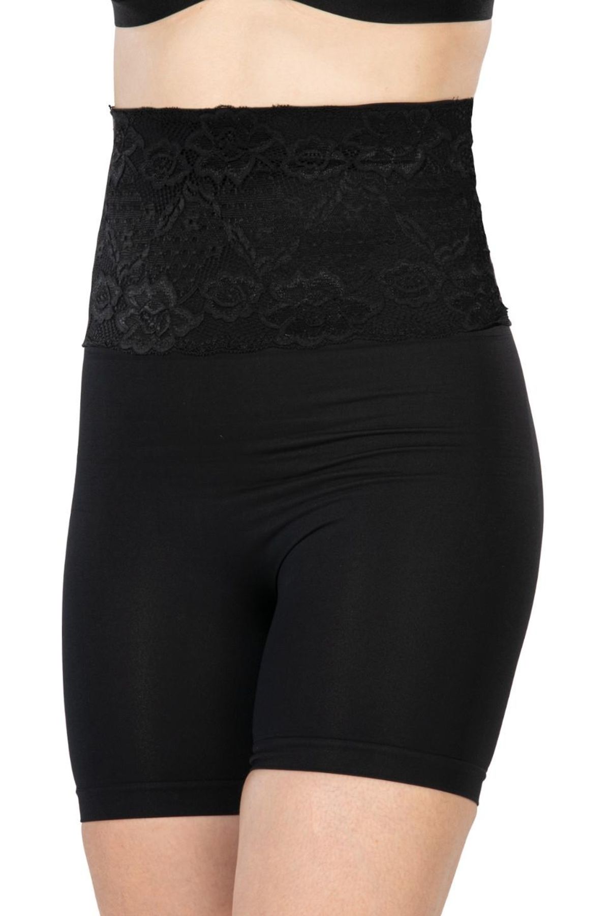 Moda Şahsenem Siyah Mı Emay 2091 Önü Dantelli Yüksek Bel Boxer Korse