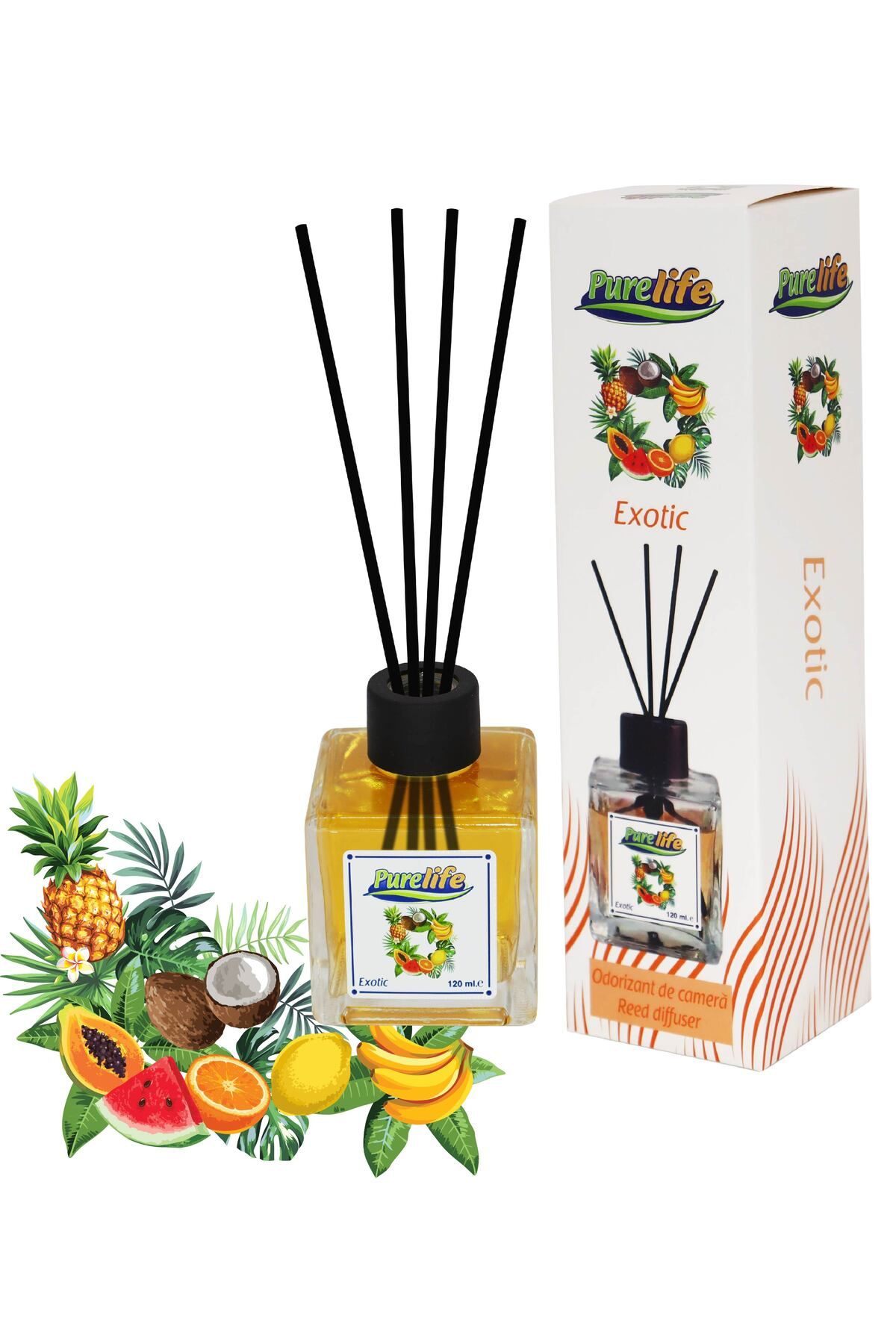 PureLife Odorizant De Camera Cu Betisoare Purelife, 120 Ml, Exotic - One Size