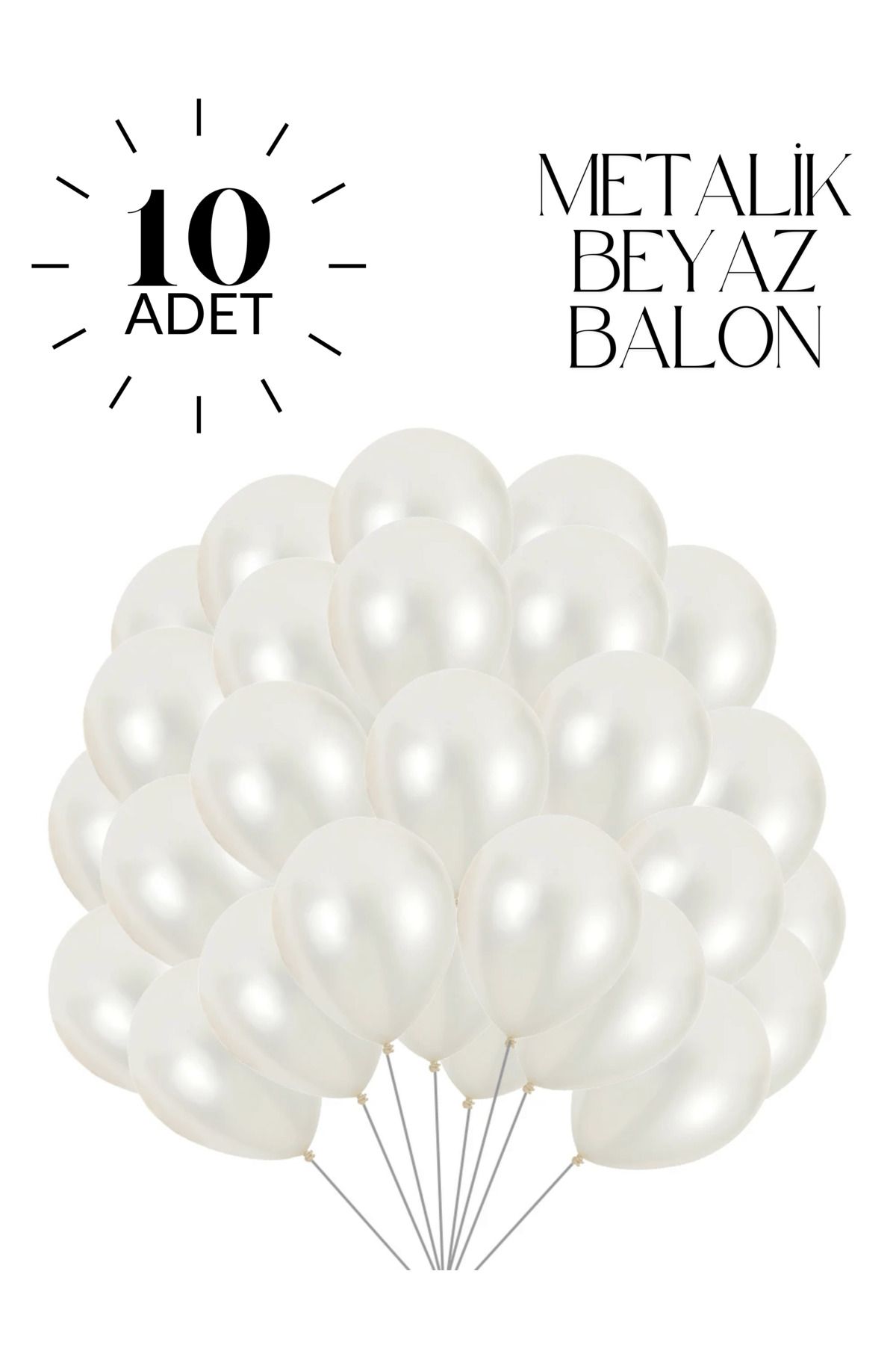 Mielibon 10'lu Metalik Beyaz Balon Seti – 12 İnç Işıltılı Balonlar, İç Mekân Parti Süsü