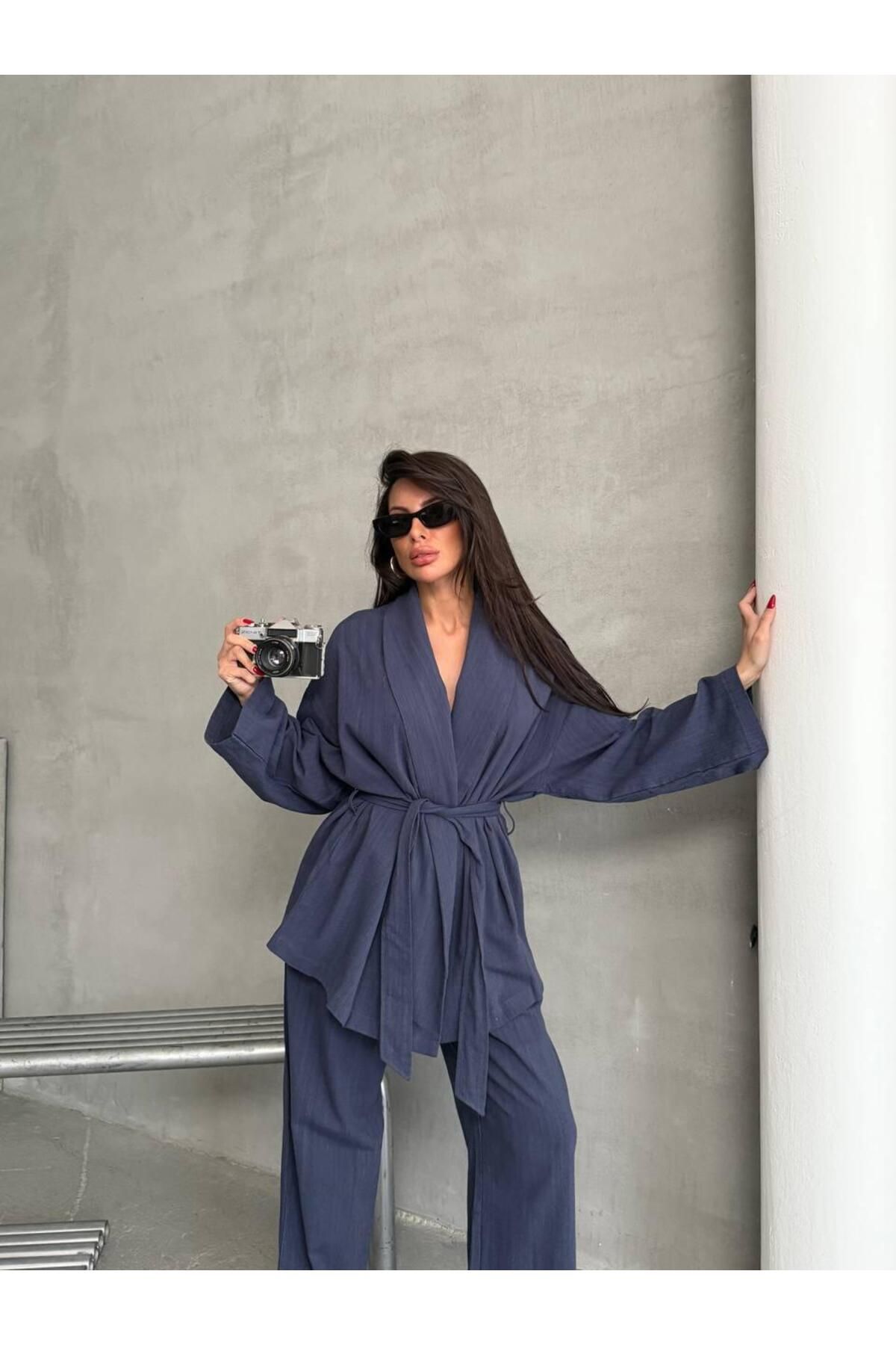 Thariaccessory KETEN KUŞAKLI ALT ÜST TAKIM