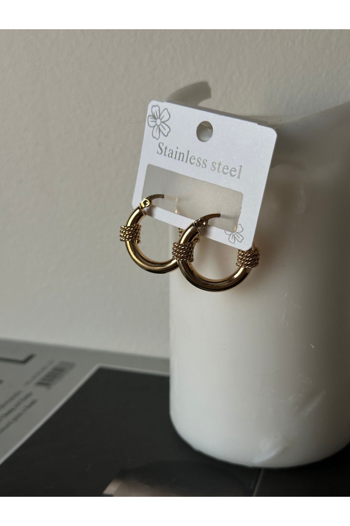 moreist Çelik gold ring küpe