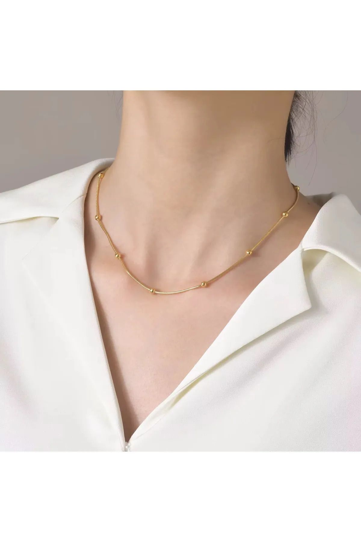 LAVİNYAMJEWELLERY Dorika Topçuklu Çelik Zincir Kolye-45 Cm