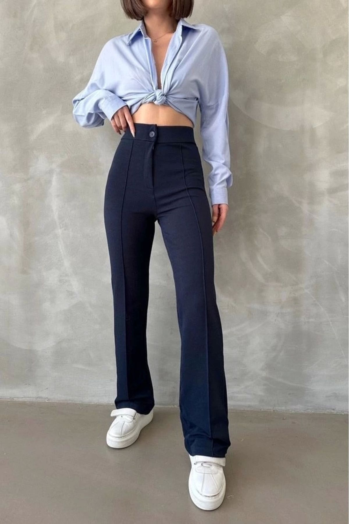 OurStyles Önü cumalı ithal krep pantolon