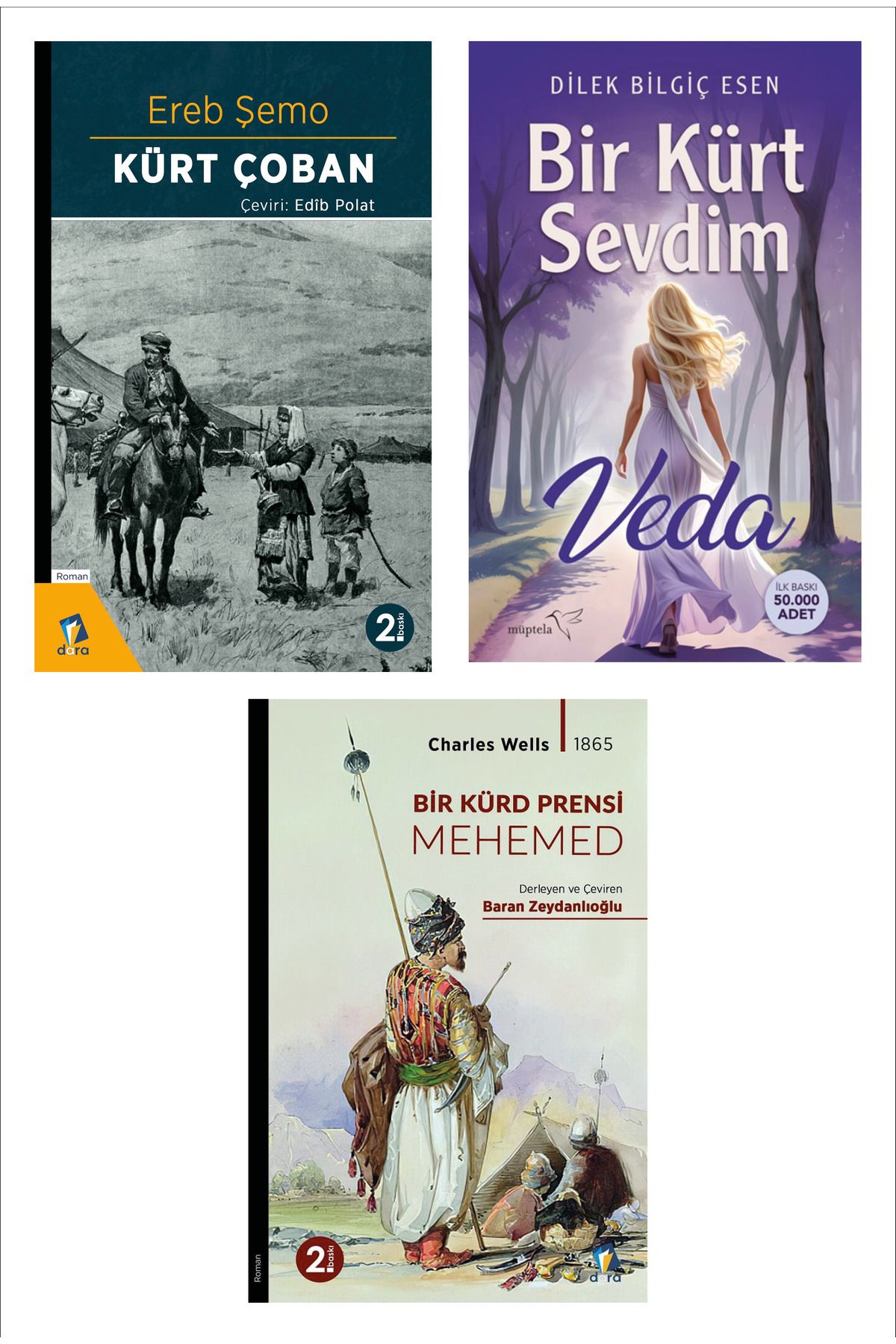 Dara Yayınları Bir Kürt Sevdim - Veda - Kürt Çoban - Bir Kürd Prensi Mehemed Roman Seti (3 ROMAN)
