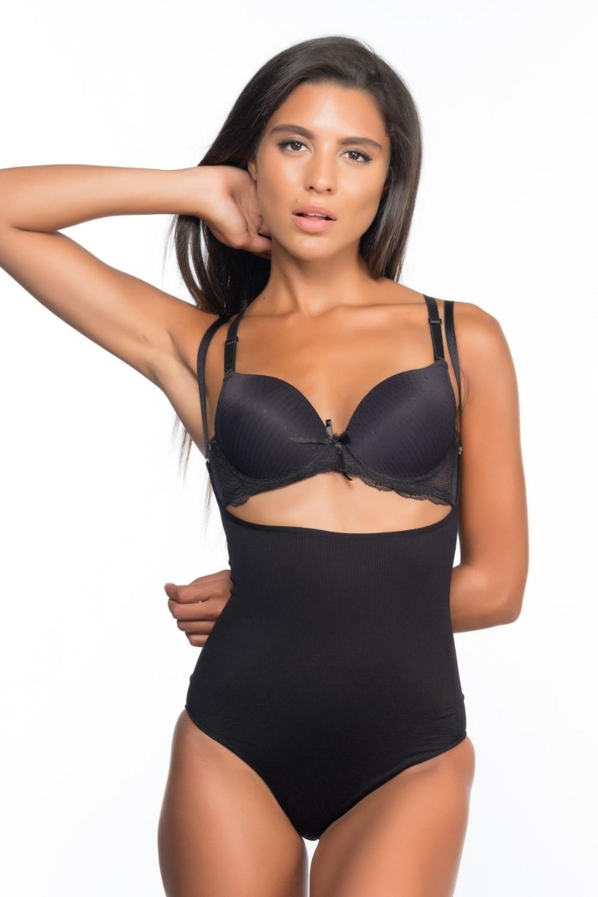 Moda Şahsenem Siyah Mı Emay 2073 Göğüsü Açık Desenli Body Korse