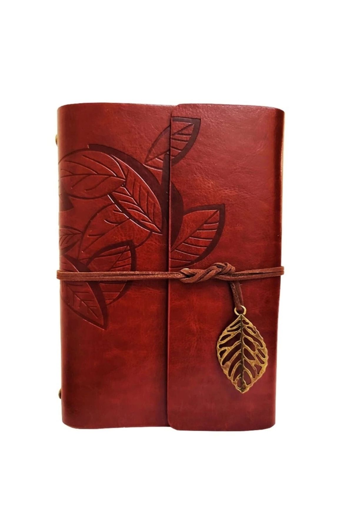 ShopNova Yaprak Desenli Kahverengi Deri Defter